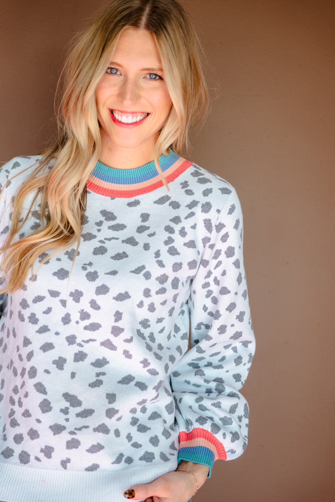 Bree Leopard Print Sweater - Dove Grey
