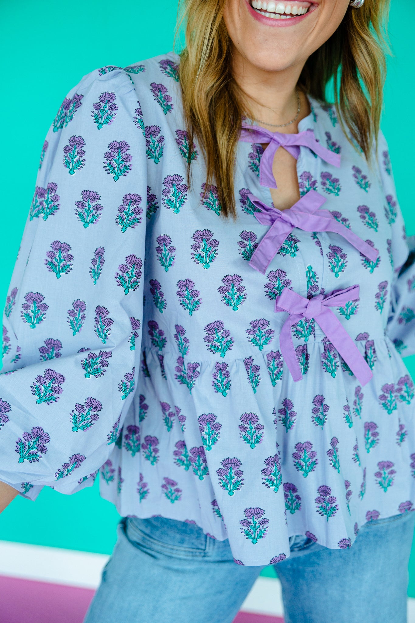 Zinnia Balloon Sleeve Blouse - Lavender + Jade