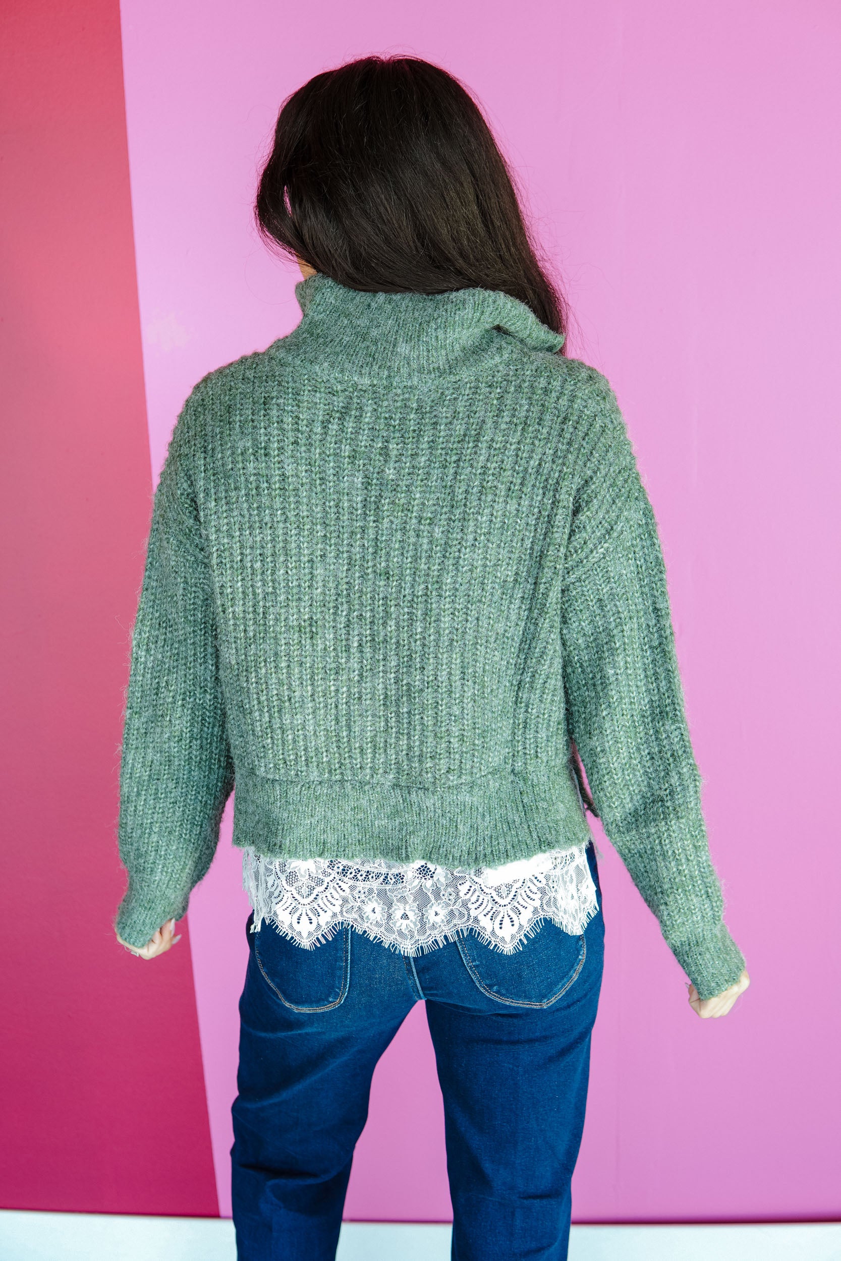 Picture Perfect Lace Detail Sweater - Cool Green
