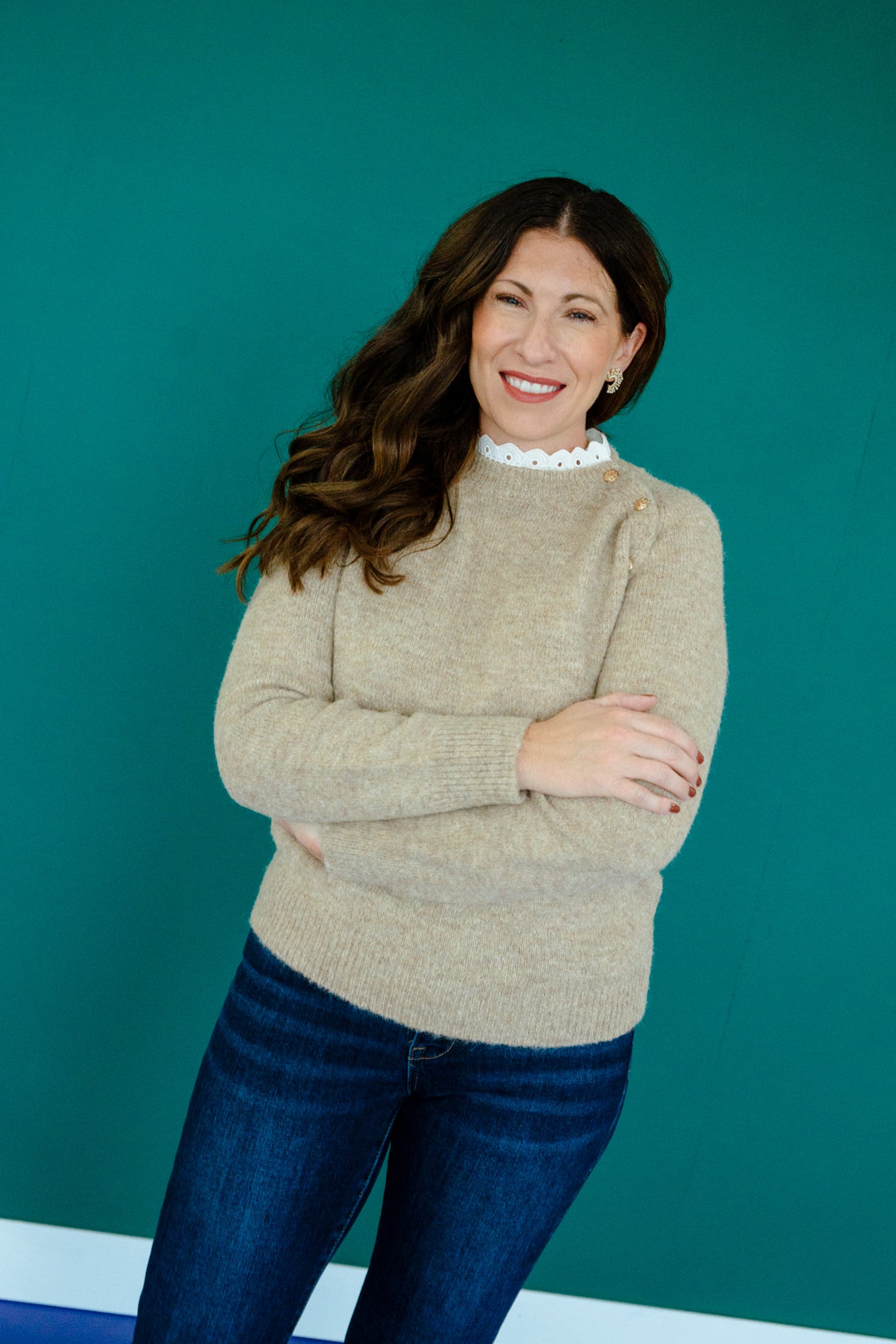 Joline Lace Detail Sweater - Beige + Cream