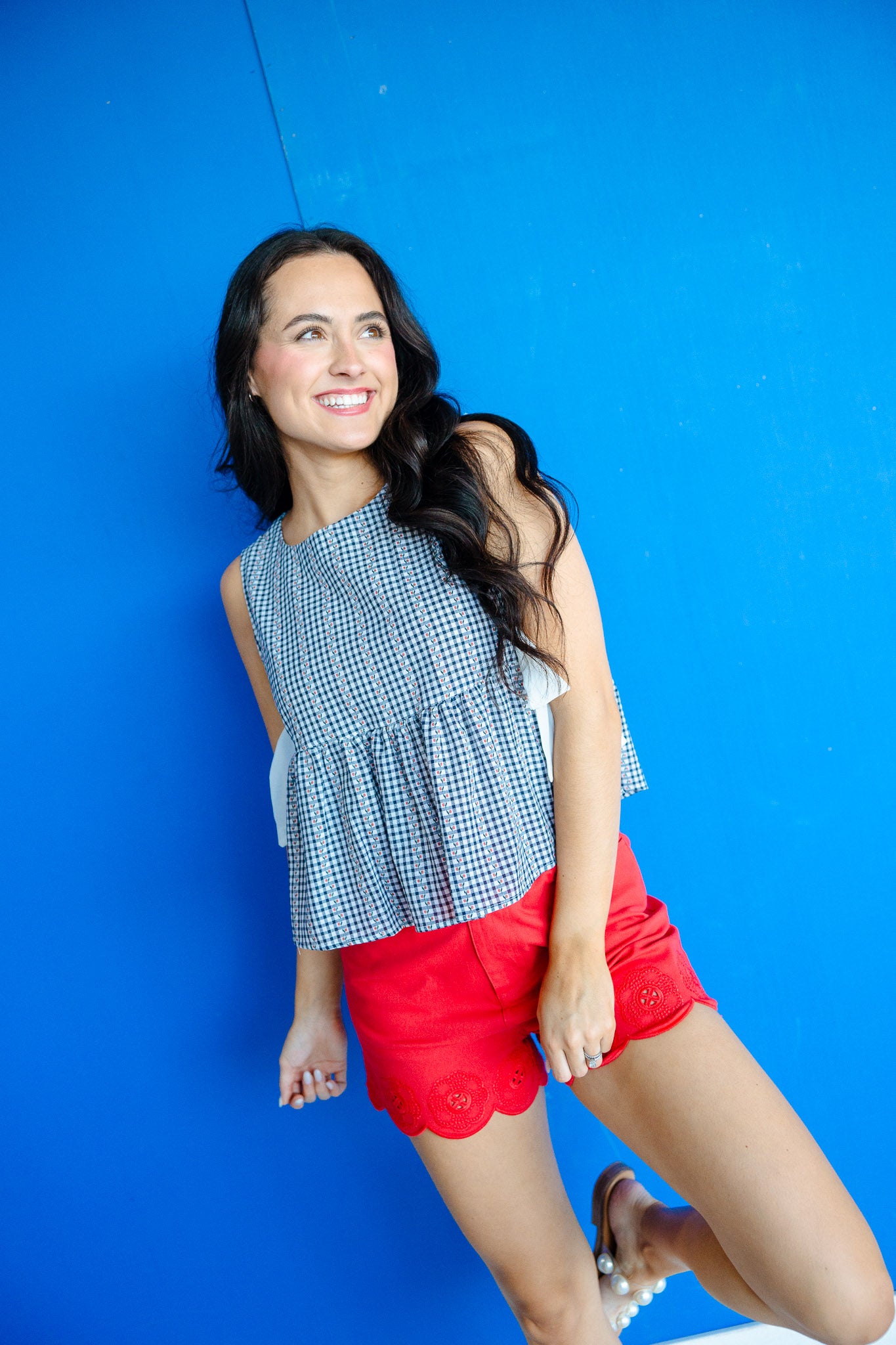 Kellen Peplum Tank - Navy + Soft White
