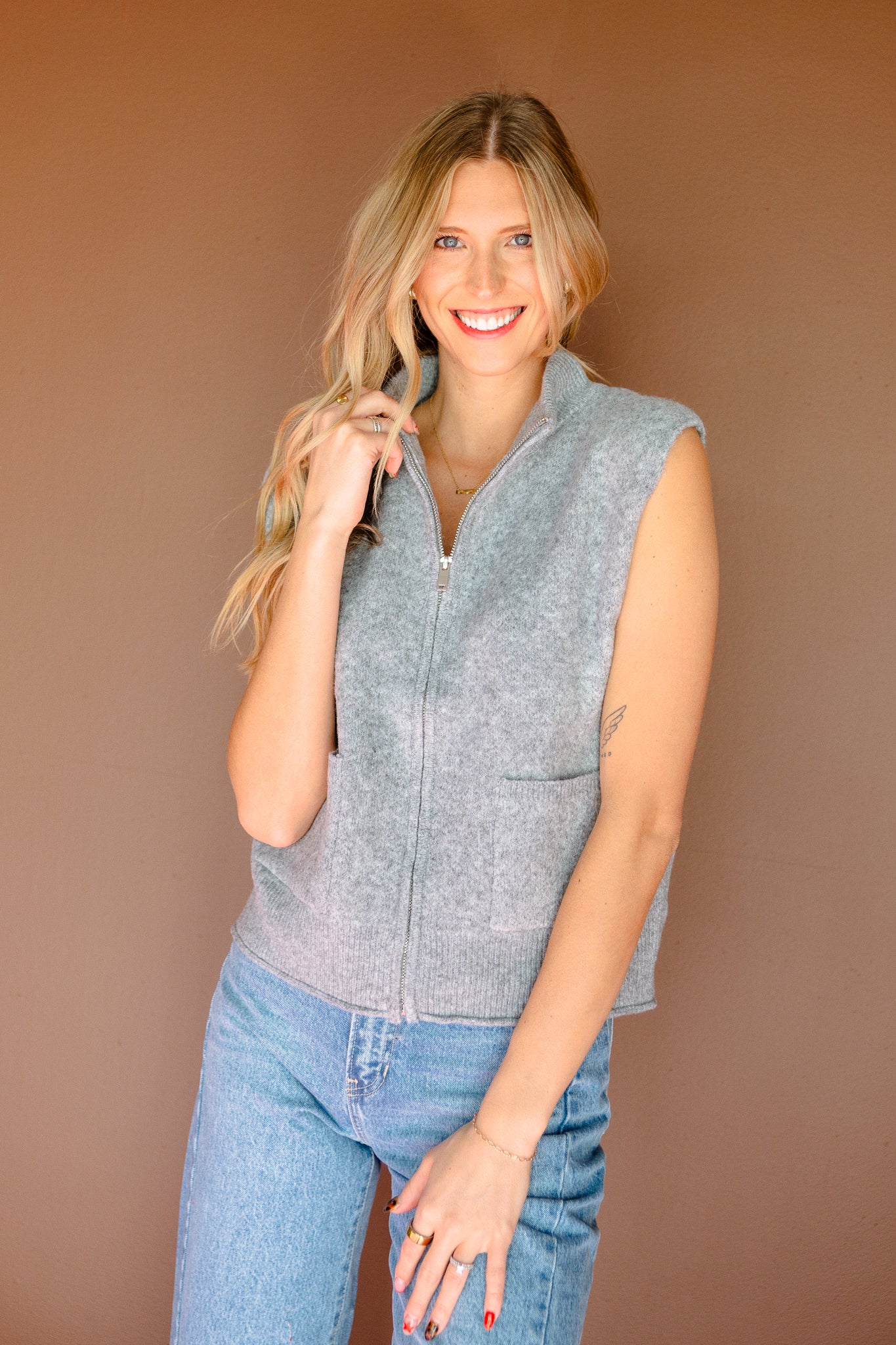Marissa Zip Up Sweater Vest - Dove Grey