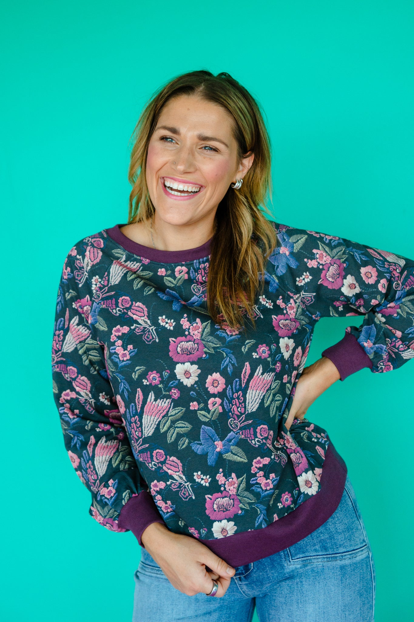 Charlotte Floral Printed Sweatshirt - Plum + Cyclamen