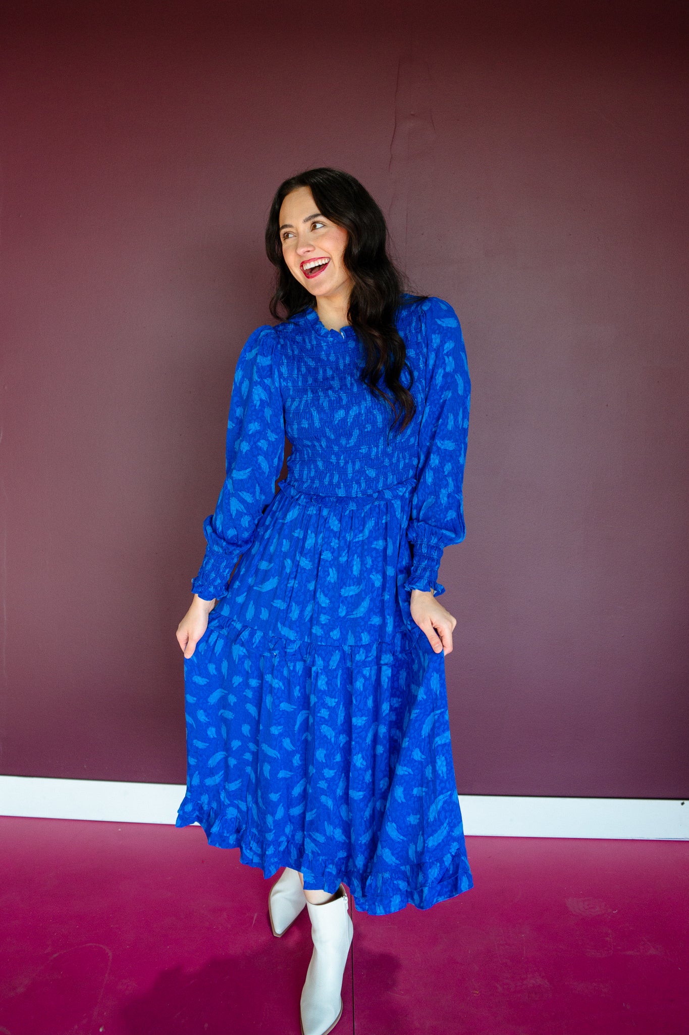 Darling Smocked Midi Dress - Royal Blue