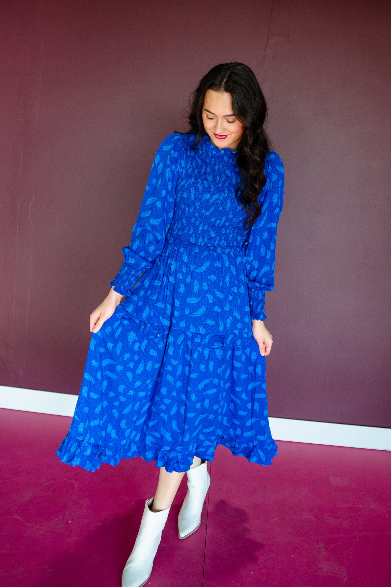 Darling Smocked Midi Dress - Royal Blue