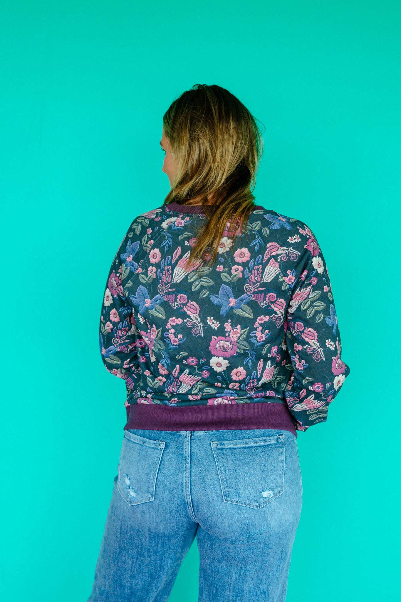 Charlotte Floral Printed Sweatshirt - Plum + Cyclamen