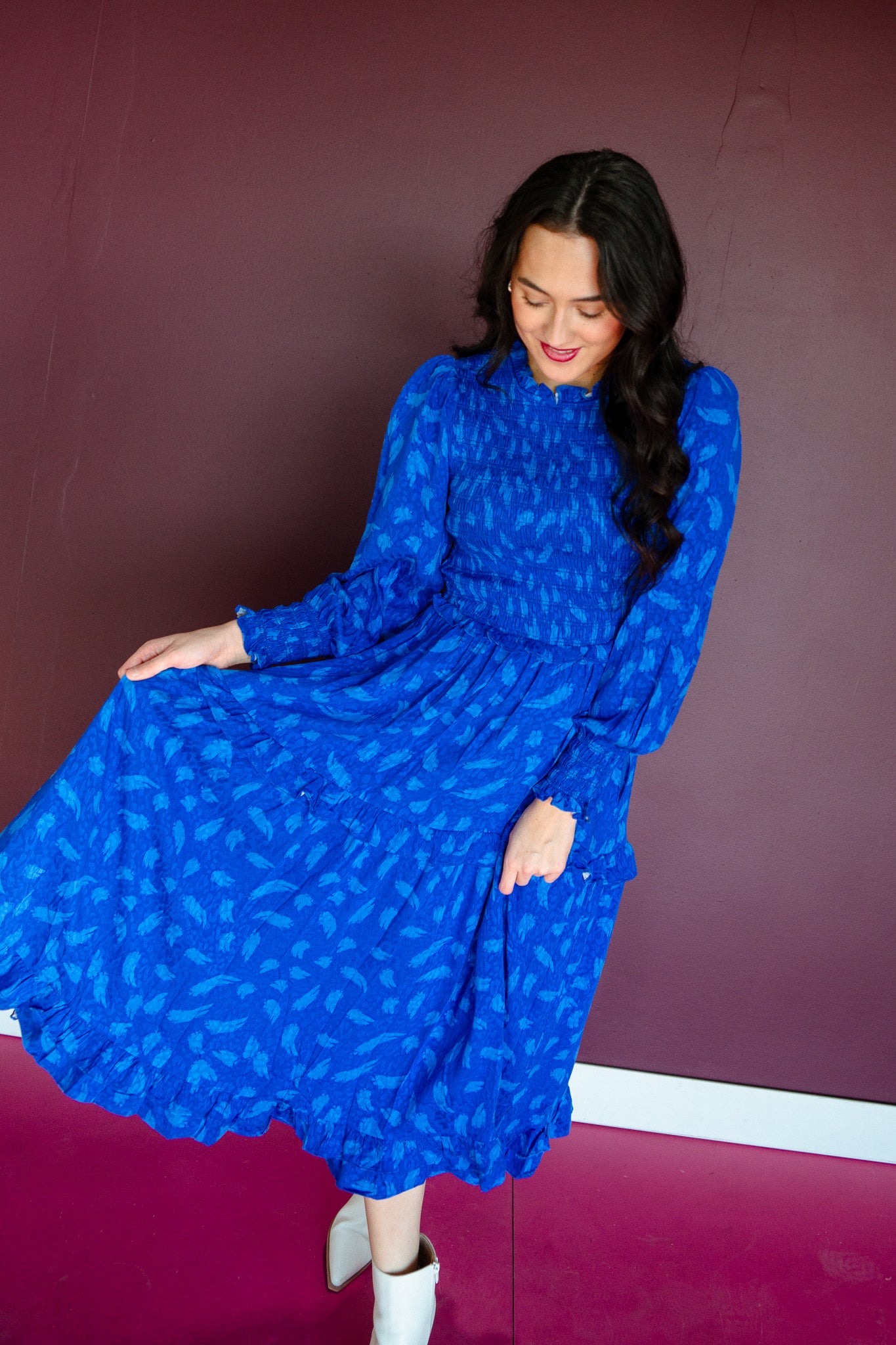 Darling Smocked Midi Dress - Royal Blue