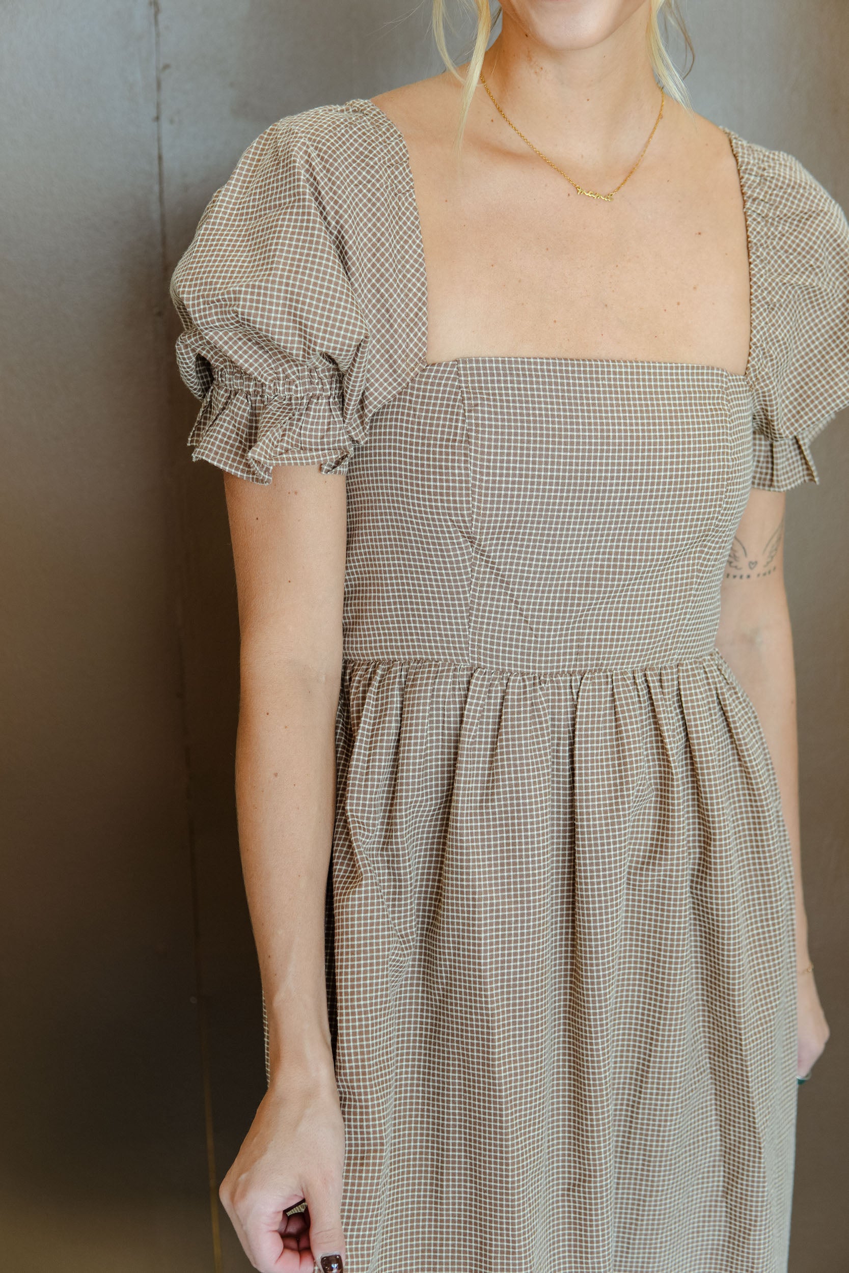 After You Checkered Midi Dress - Tan