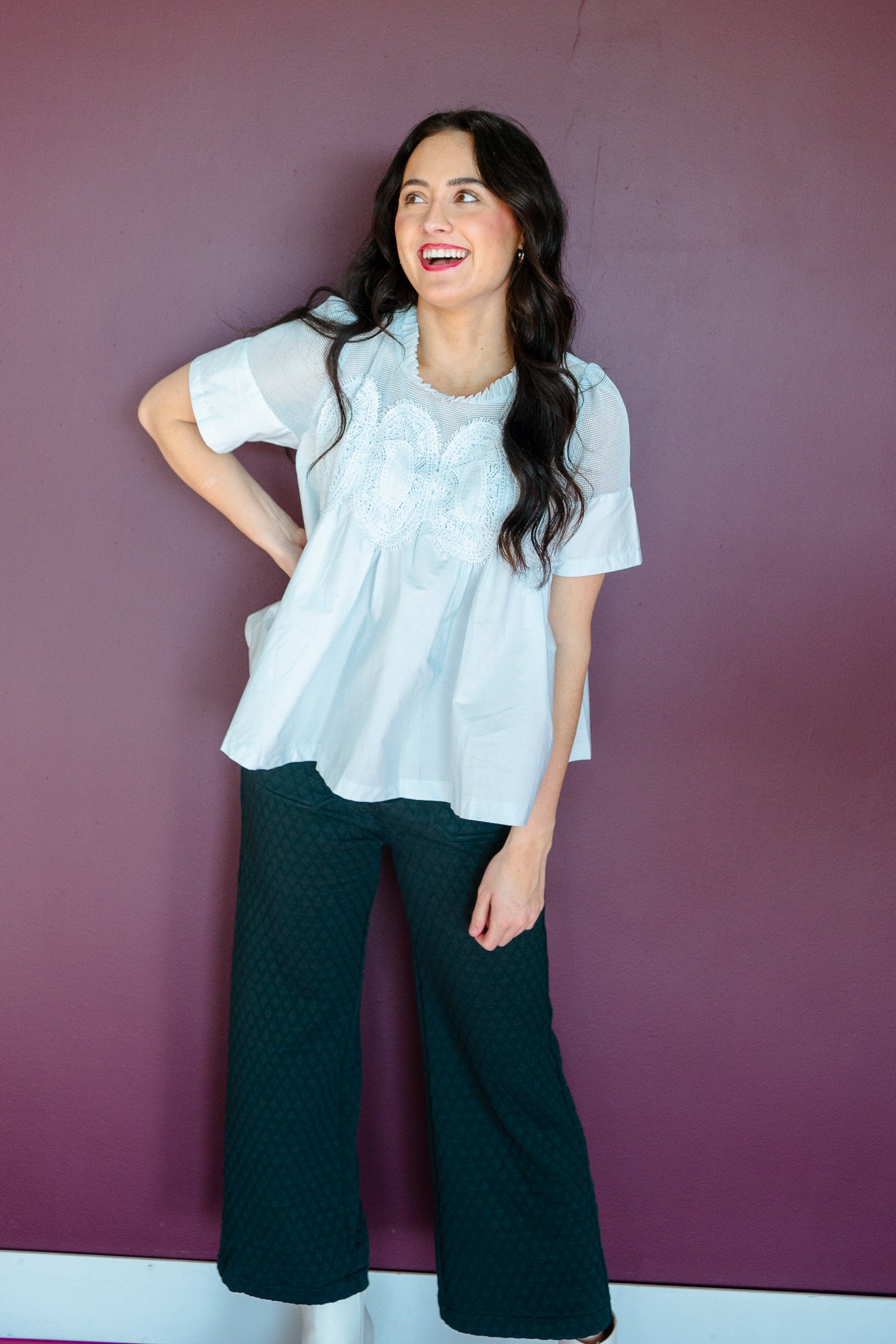 Haven Lace Detail Blouse - Ice Aqua