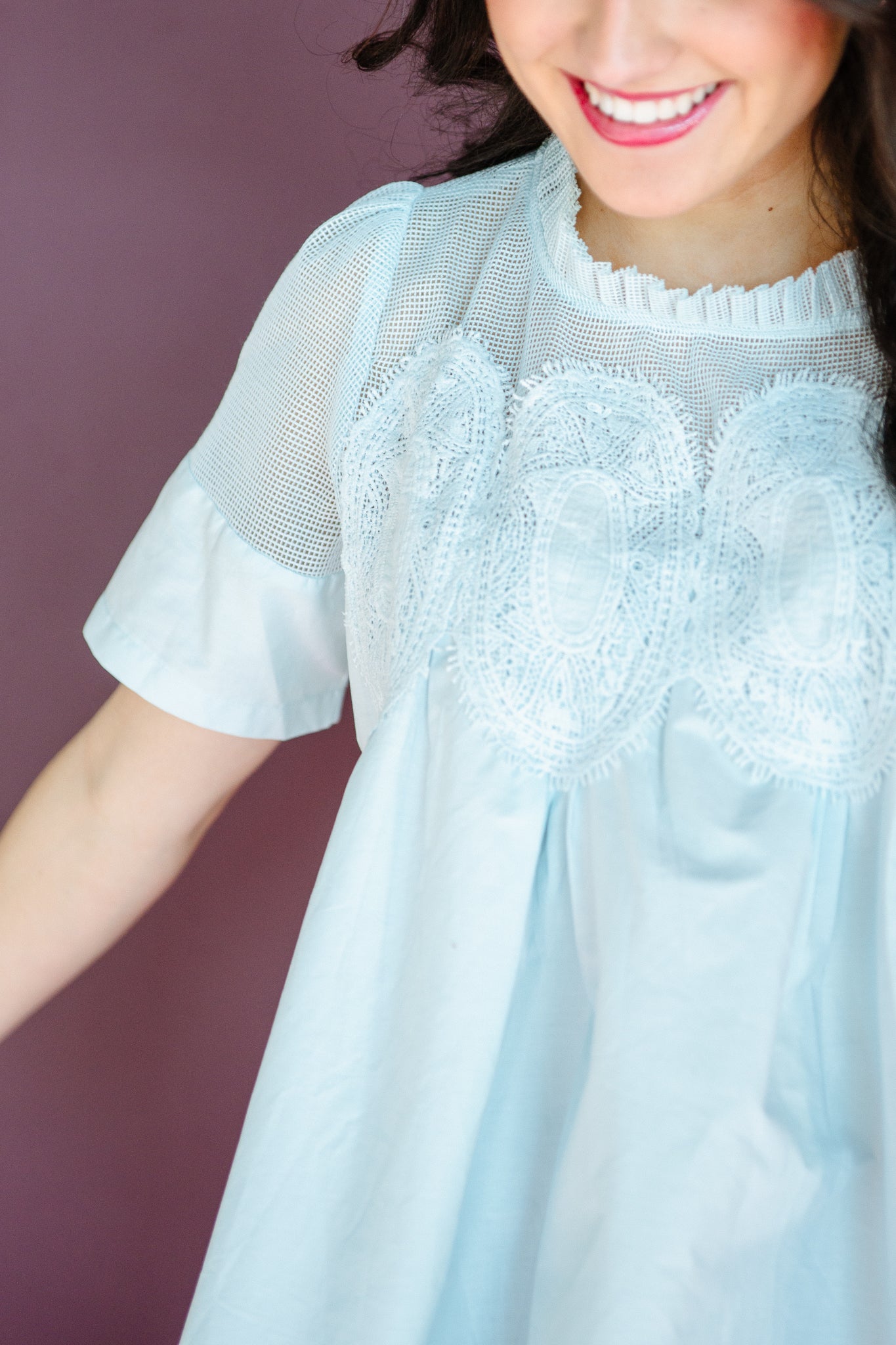 Haven Lace Detail Blouse - Ice Aqua