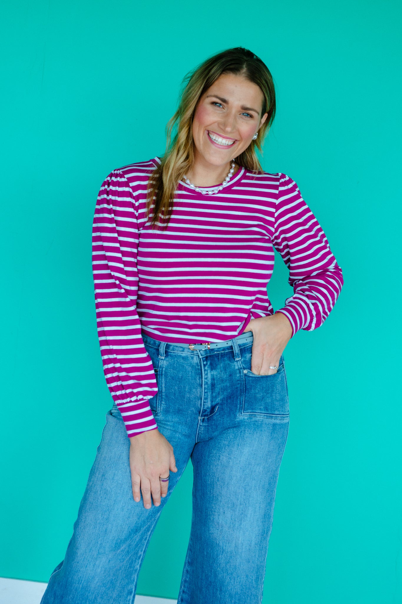 [Defect Sale] Callie Striped Top - Plum + Bright White - MEDIUM