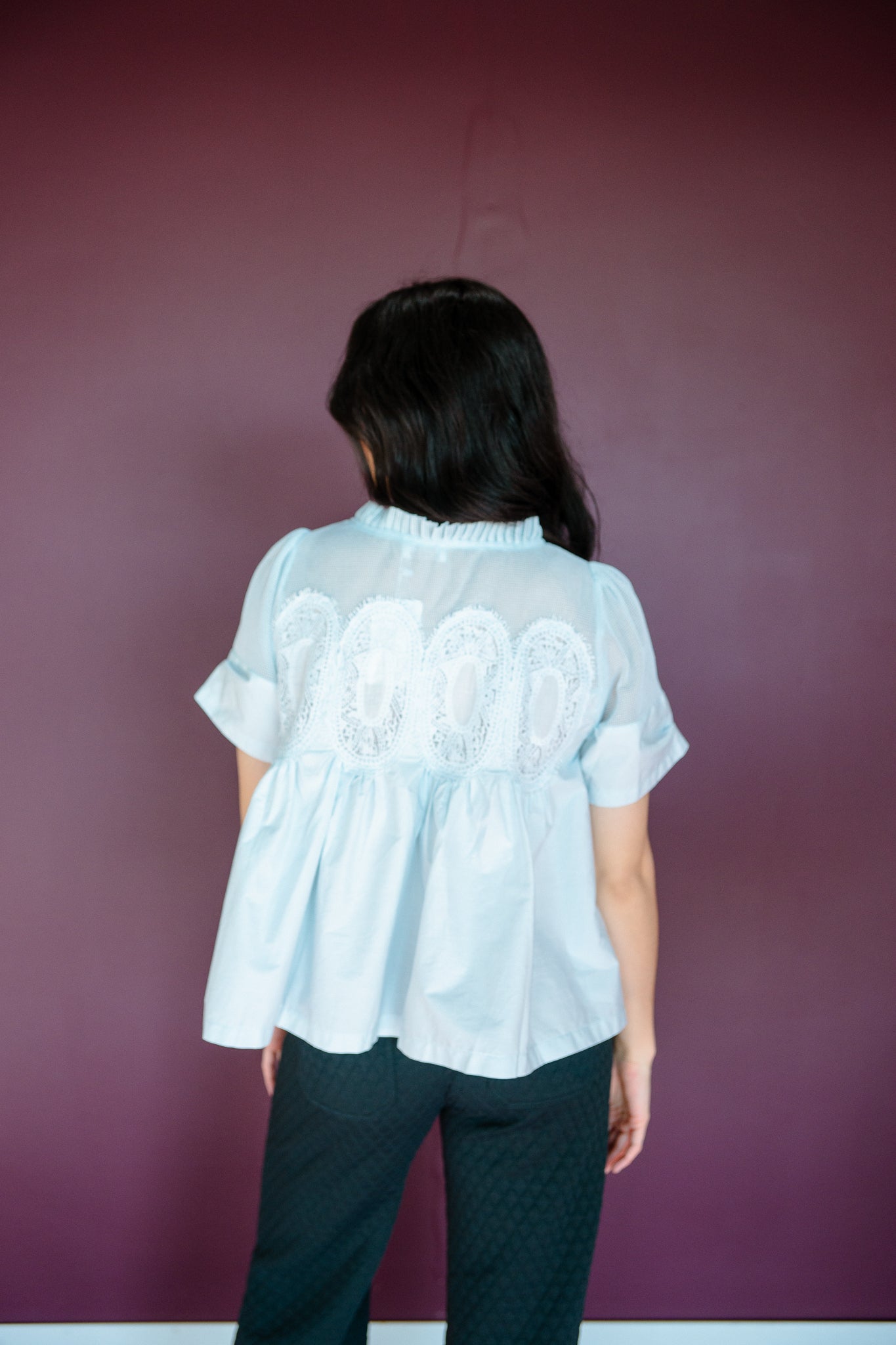 Haven Lace Detail Blouse - Ice Aqua