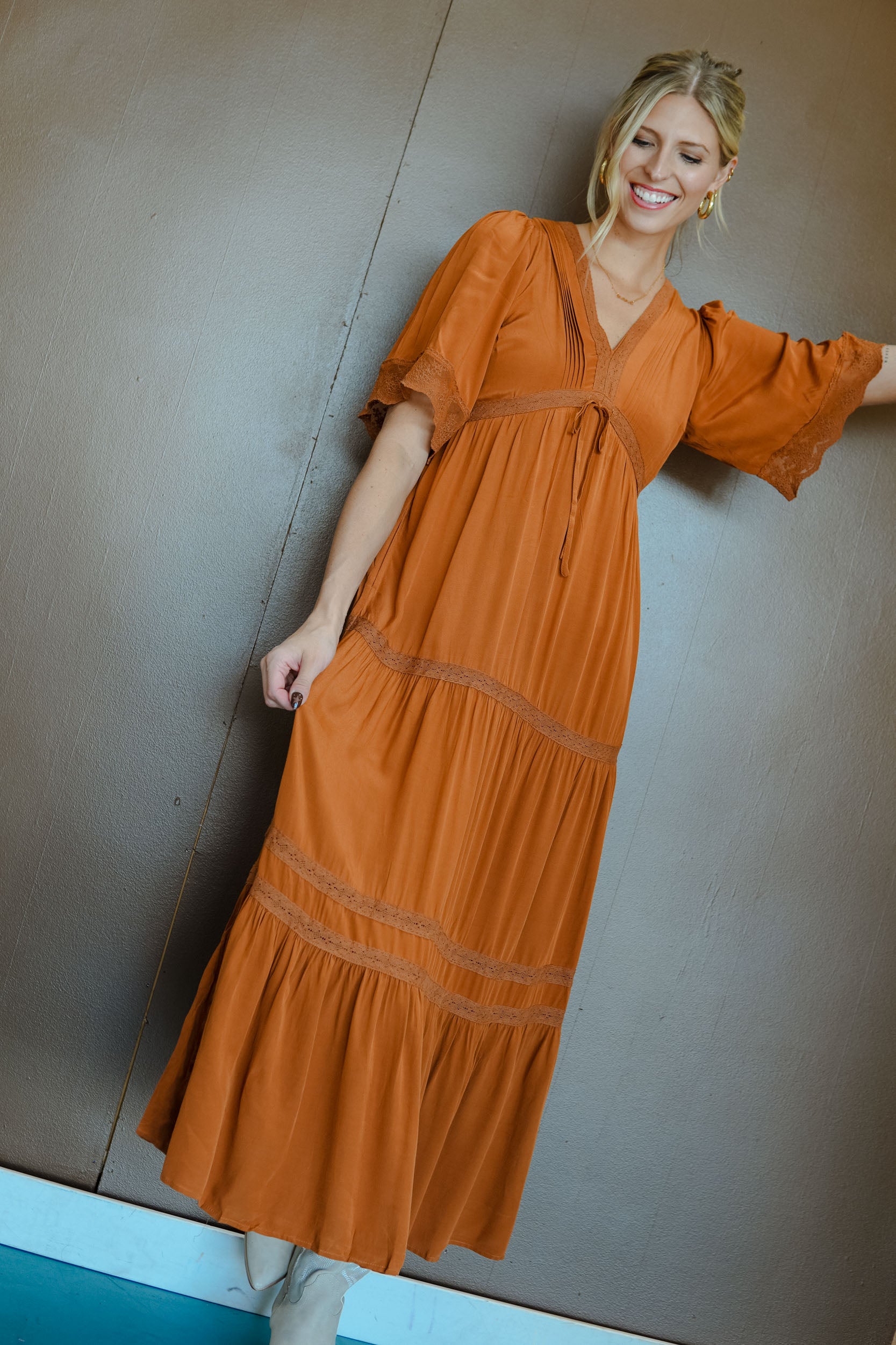 Pumpkin to Talk About Lace Trim Maxi Dress - Cinnamon