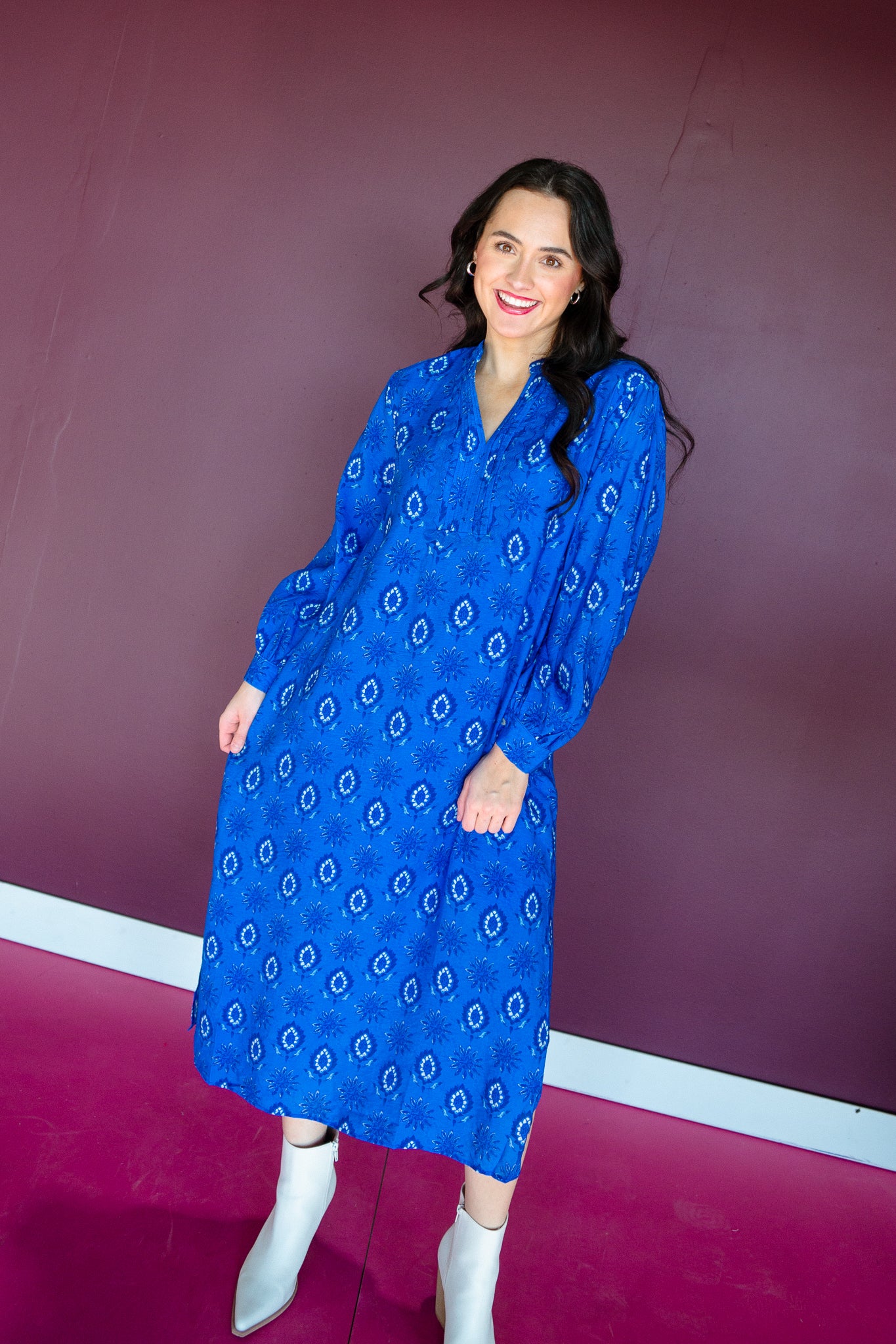 Darling Smocked Midi Dress - Royal Blue