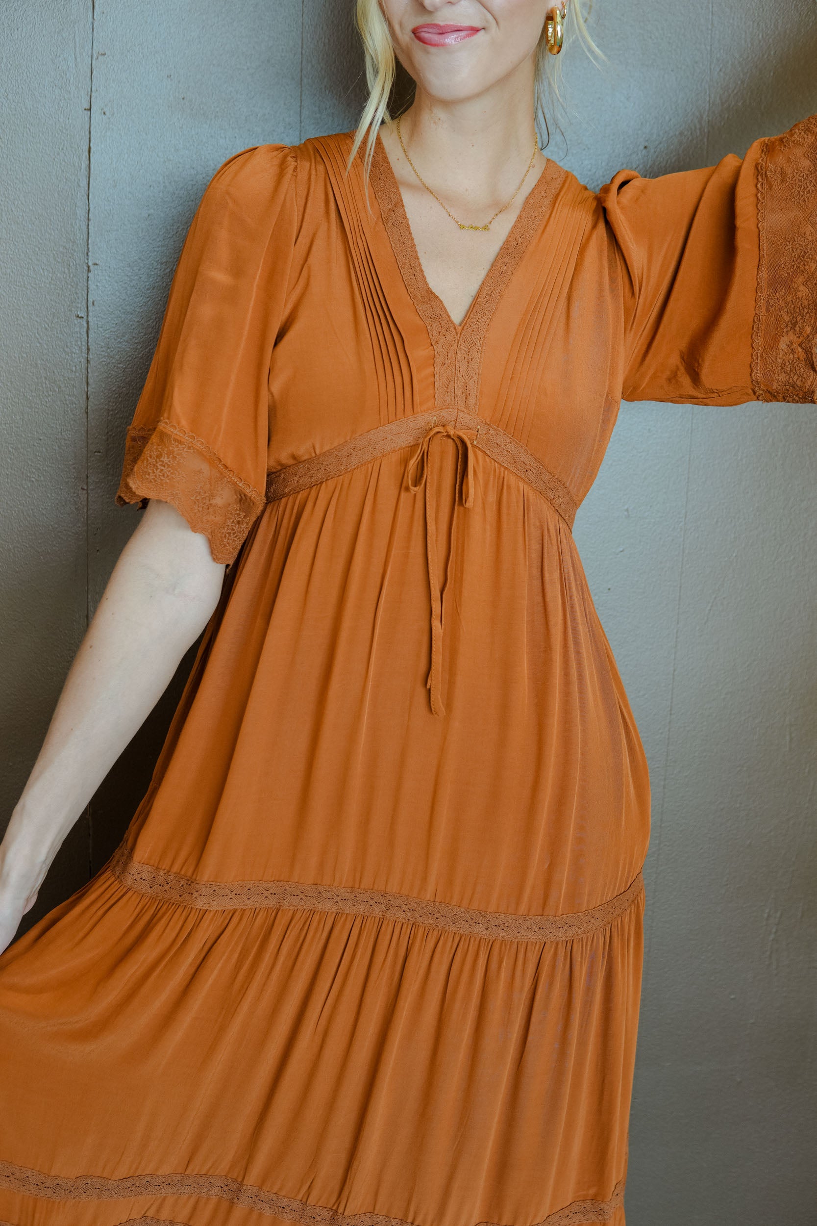 Pumpkin to Talk About Lace Trim Maxi Dress - Cinnamon