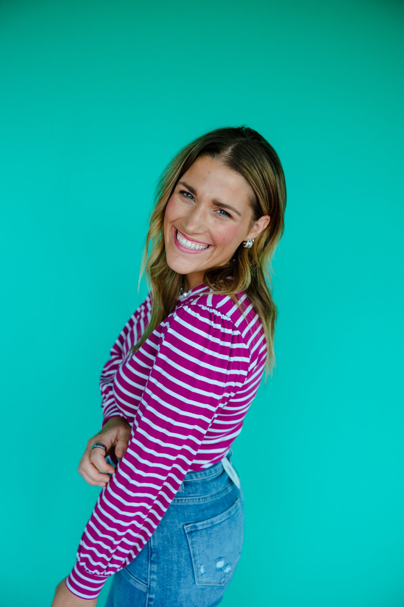 [Defect Sale] Callie Striped Top - Plum + Bright White - MEDIUM