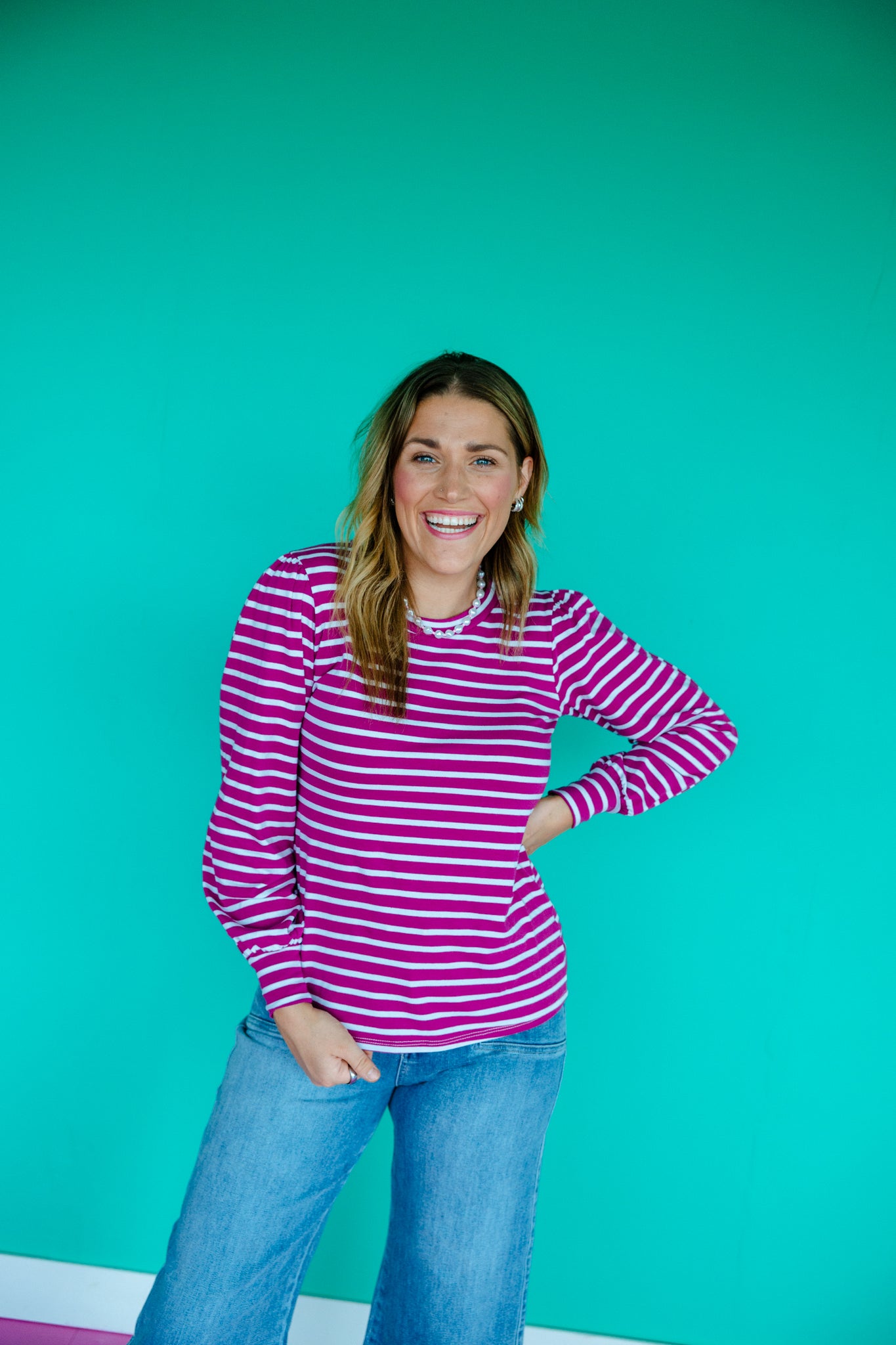 [Defect Sale] Callie Striped Top - Plum + Bright White - MEDIUM