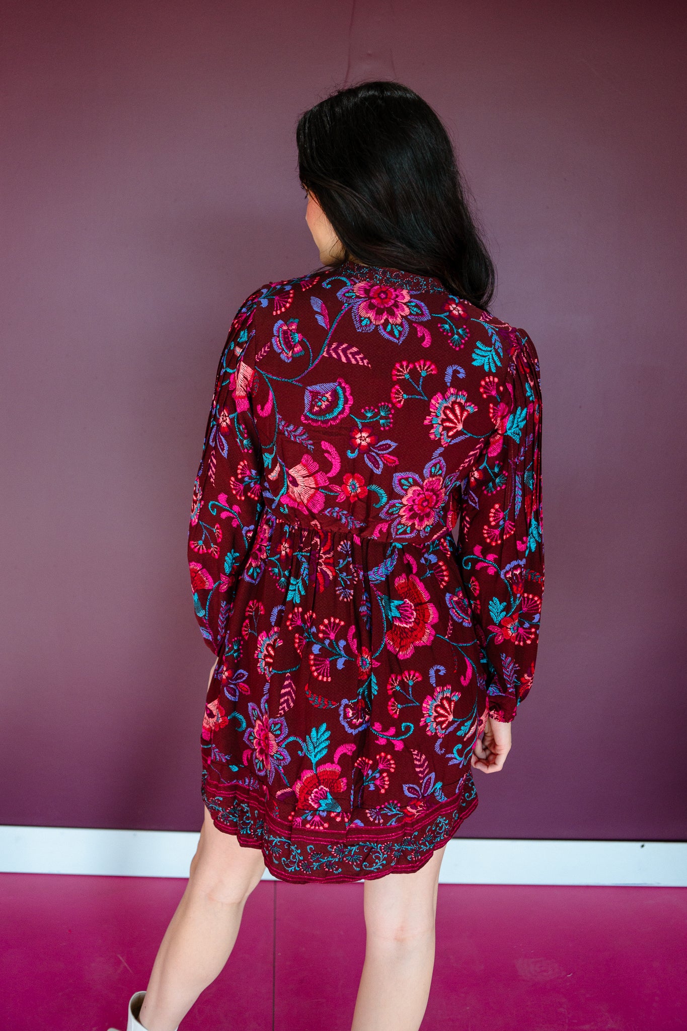 Paisley Button Down Mini Dress - Burgundy