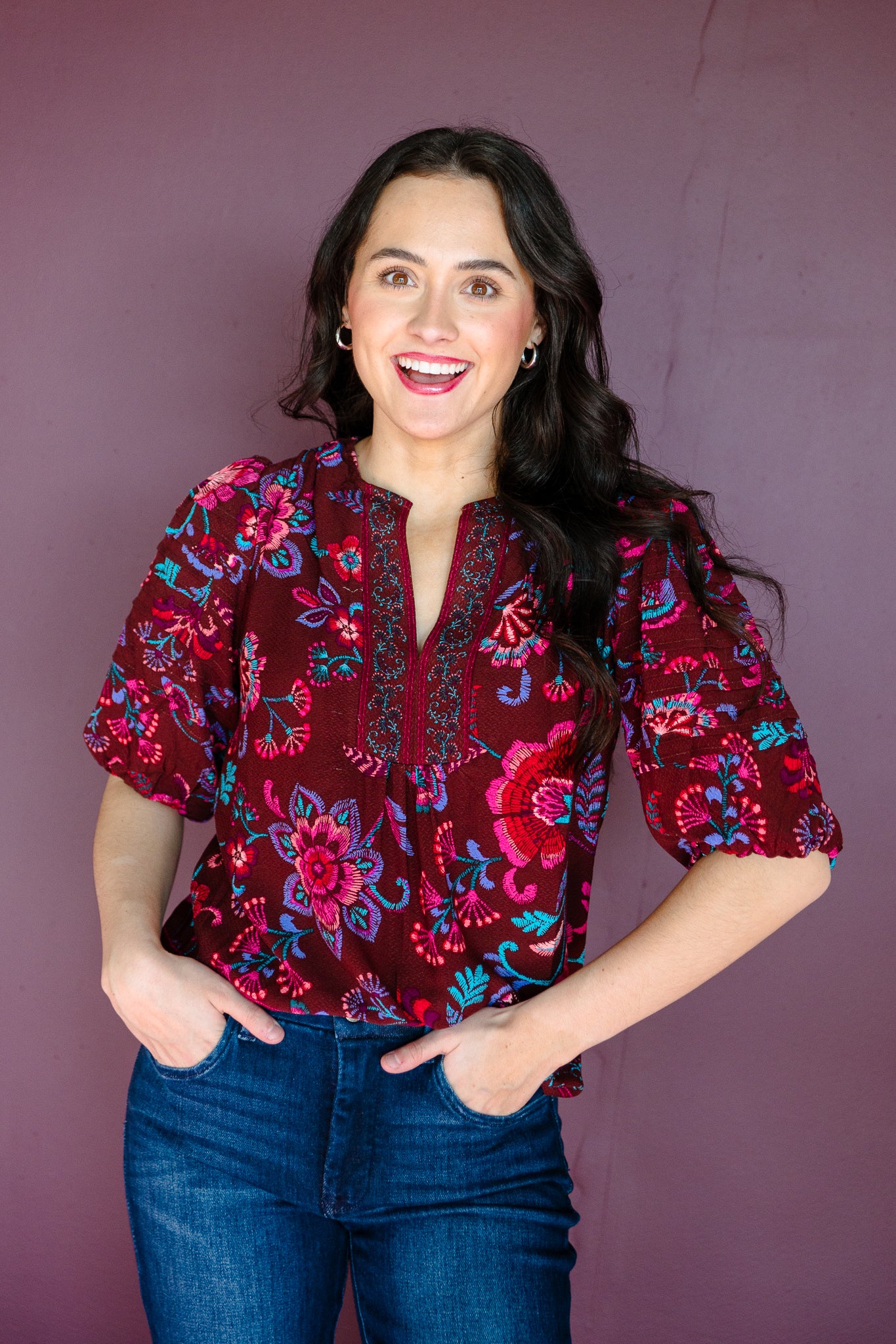 Tory Pleated Sleeve Blouse - Burgundy