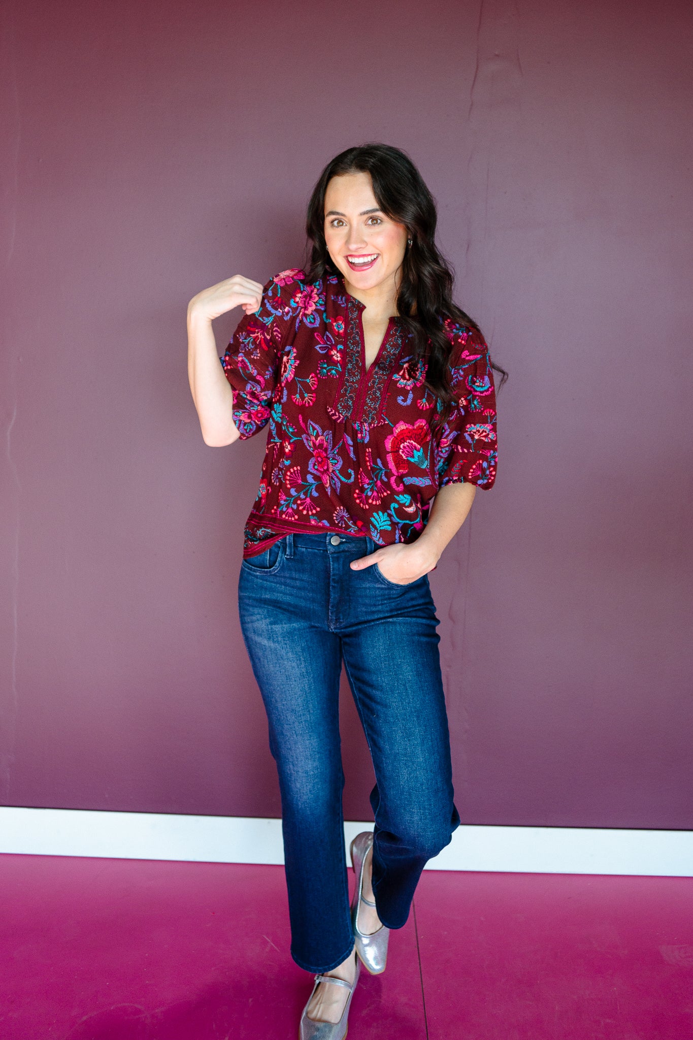 Tory Pleated Sleeve Blouse - Burgundy