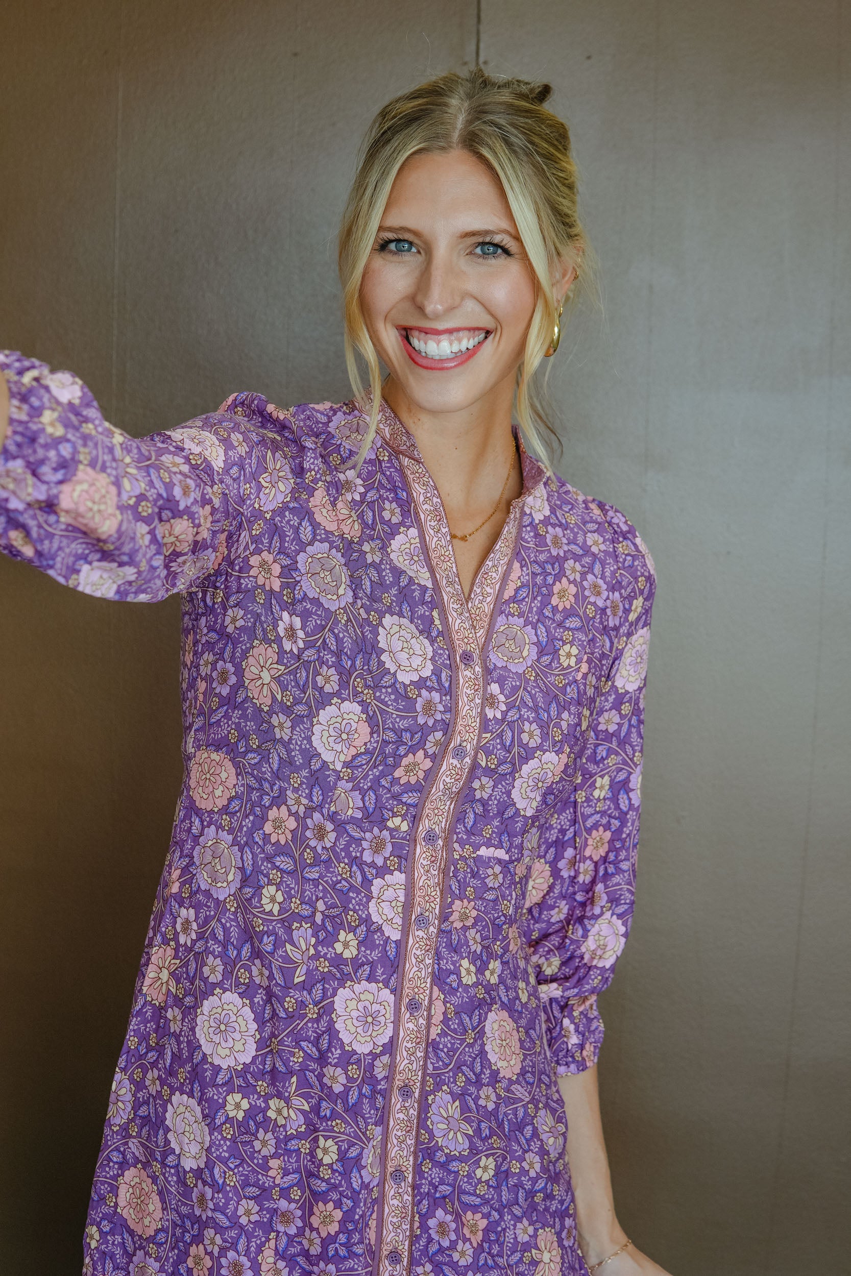 October Romance Button Down Dress - Purple Combo