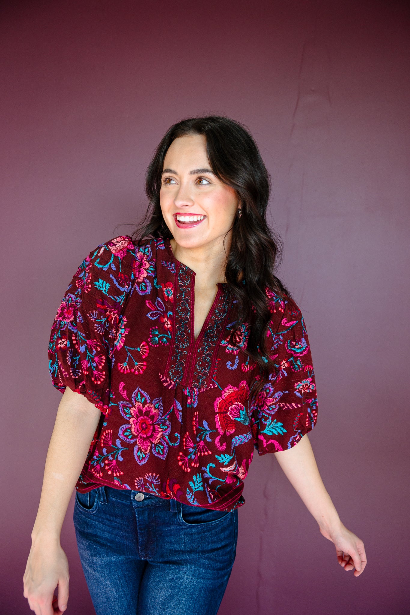 Tory Pleated Sleeve Blouse - Burgundy