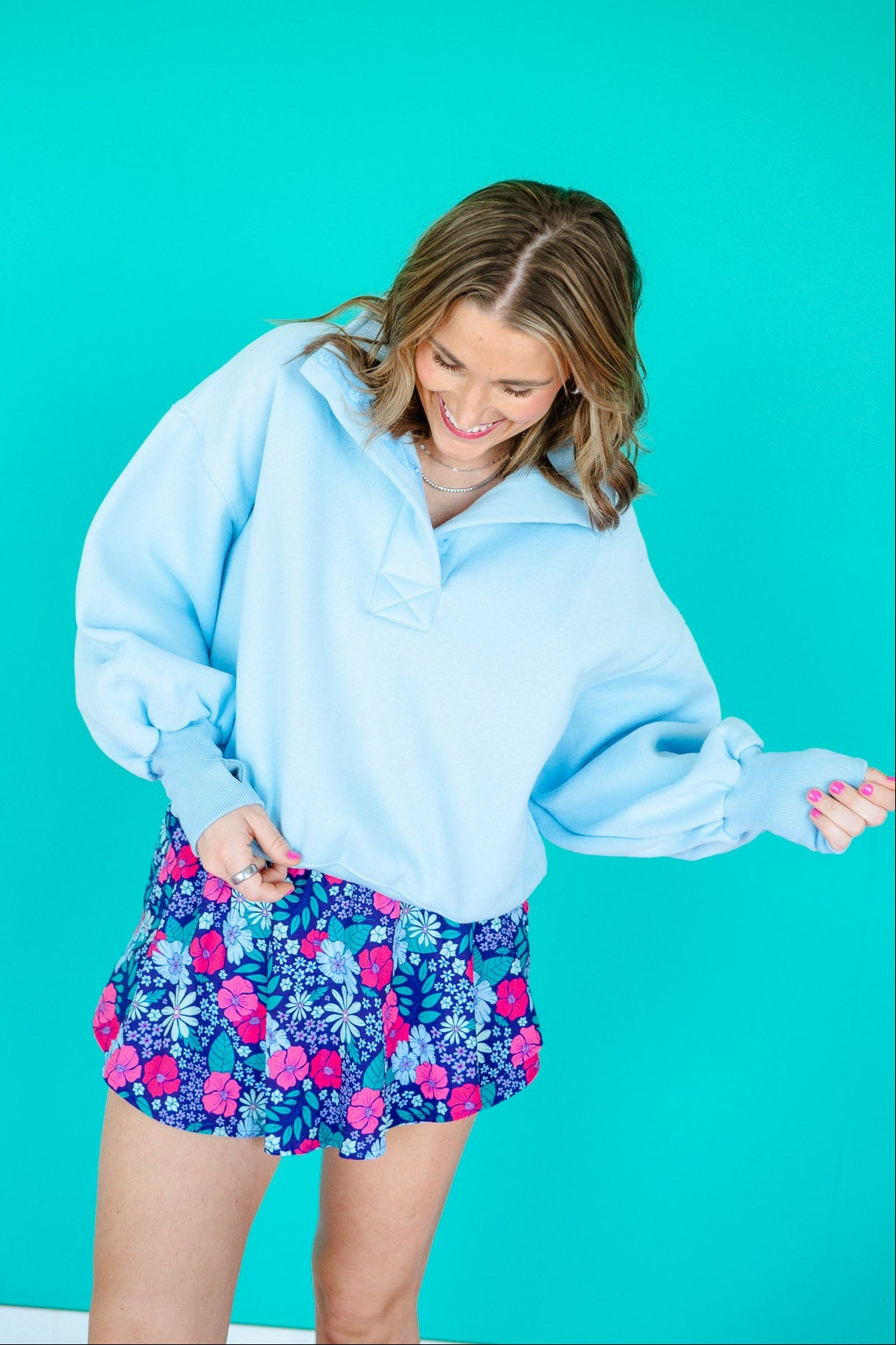Izzy Button Pullover - Pastel Blue