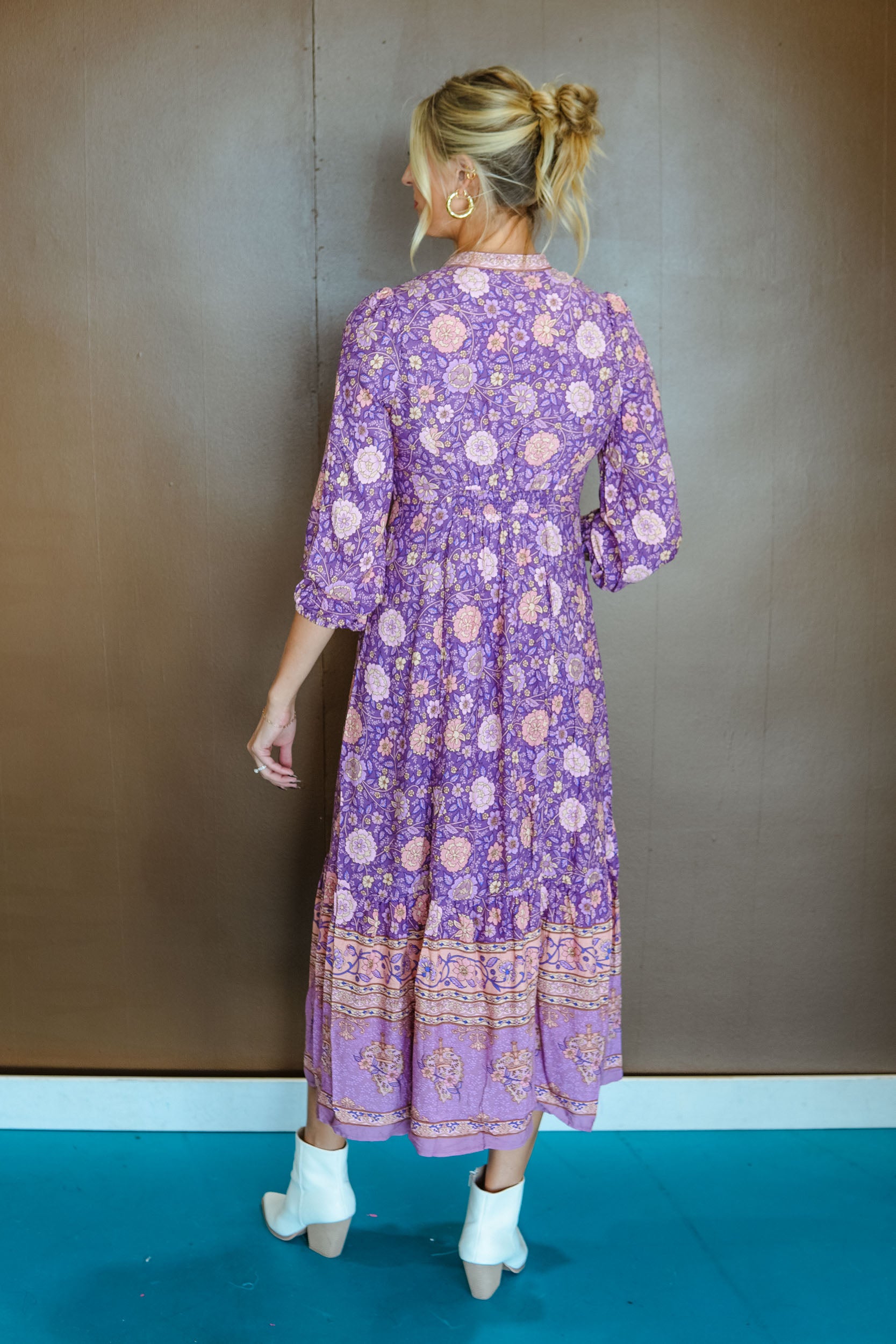 October Romance Button Down Dress - Purple Combo