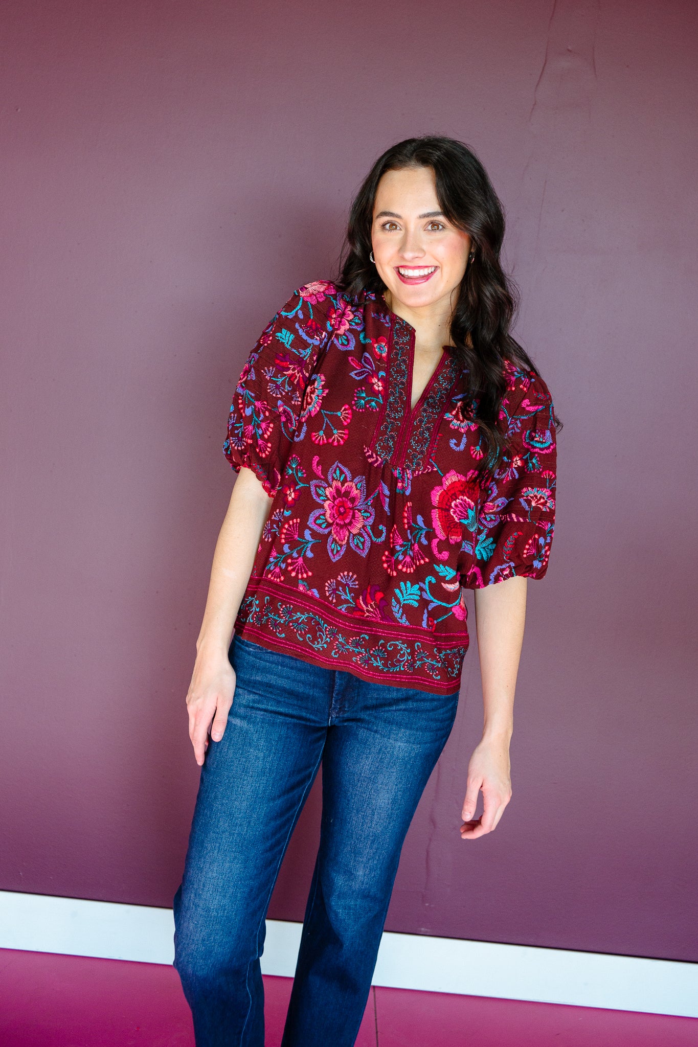 Tory Pleated Sleeve Blouse - Burgundy