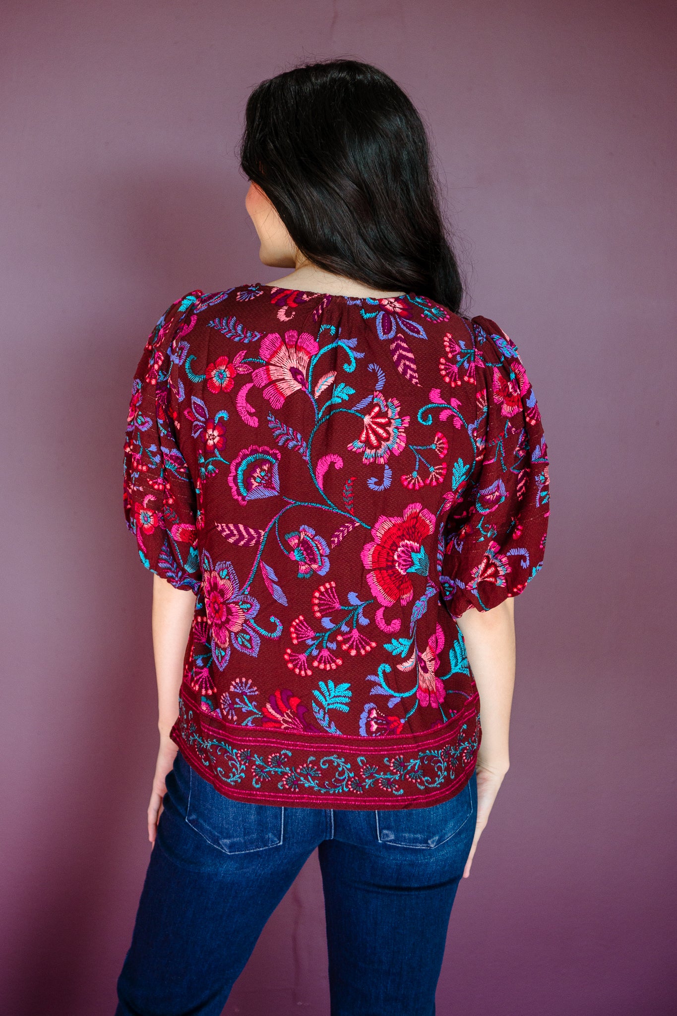 Tory Pleated Sleeve Blouse - Burgundy