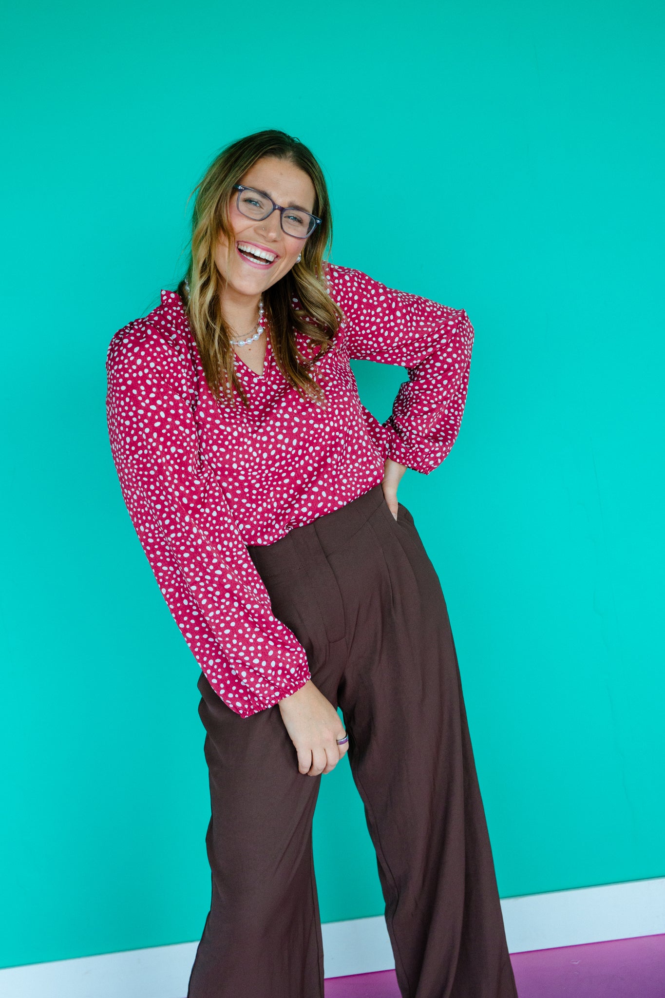 Elodie Polka Dot Printed Top - Berry