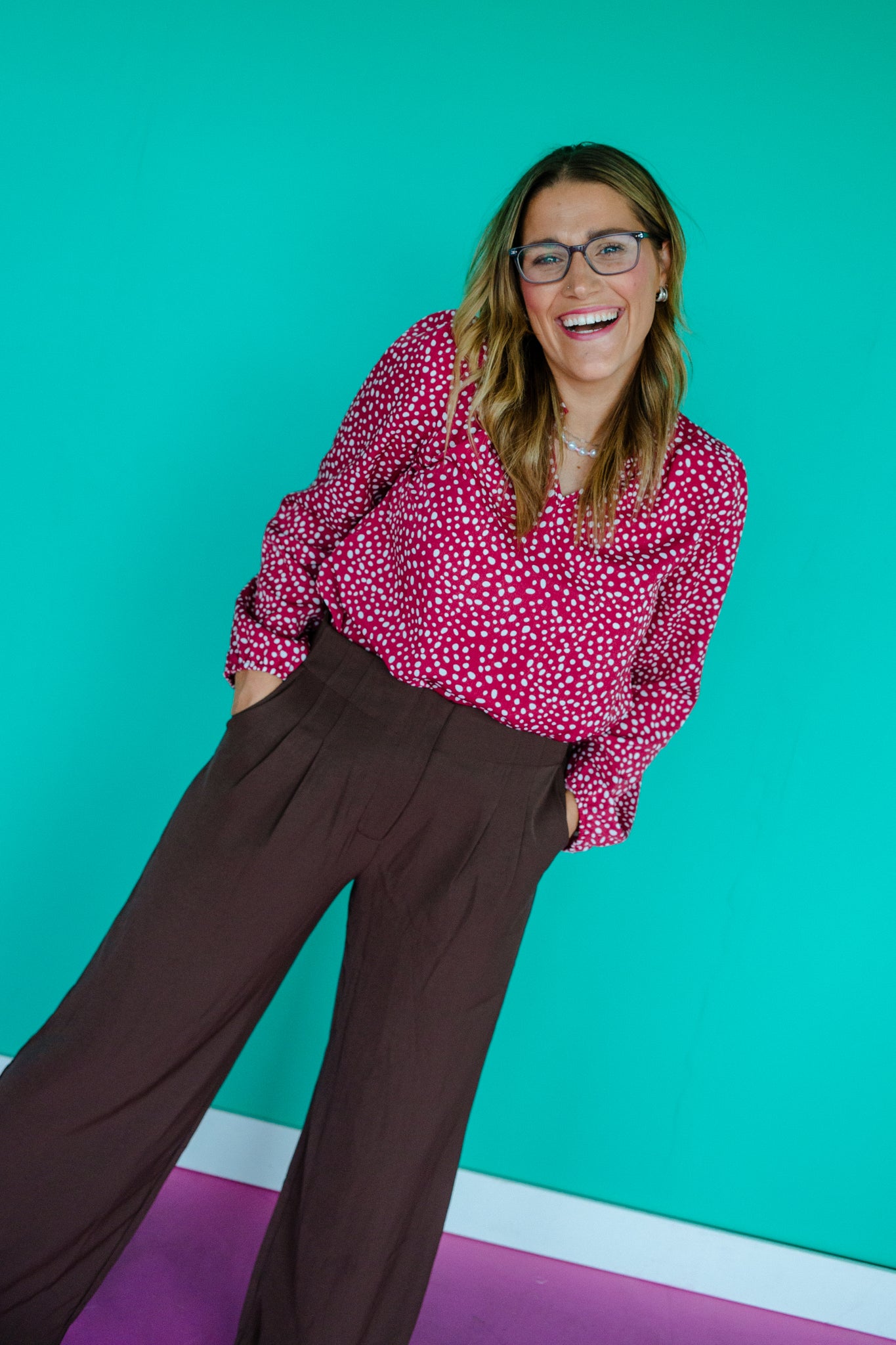 Elodie Polka Dot Printed Top - Berry