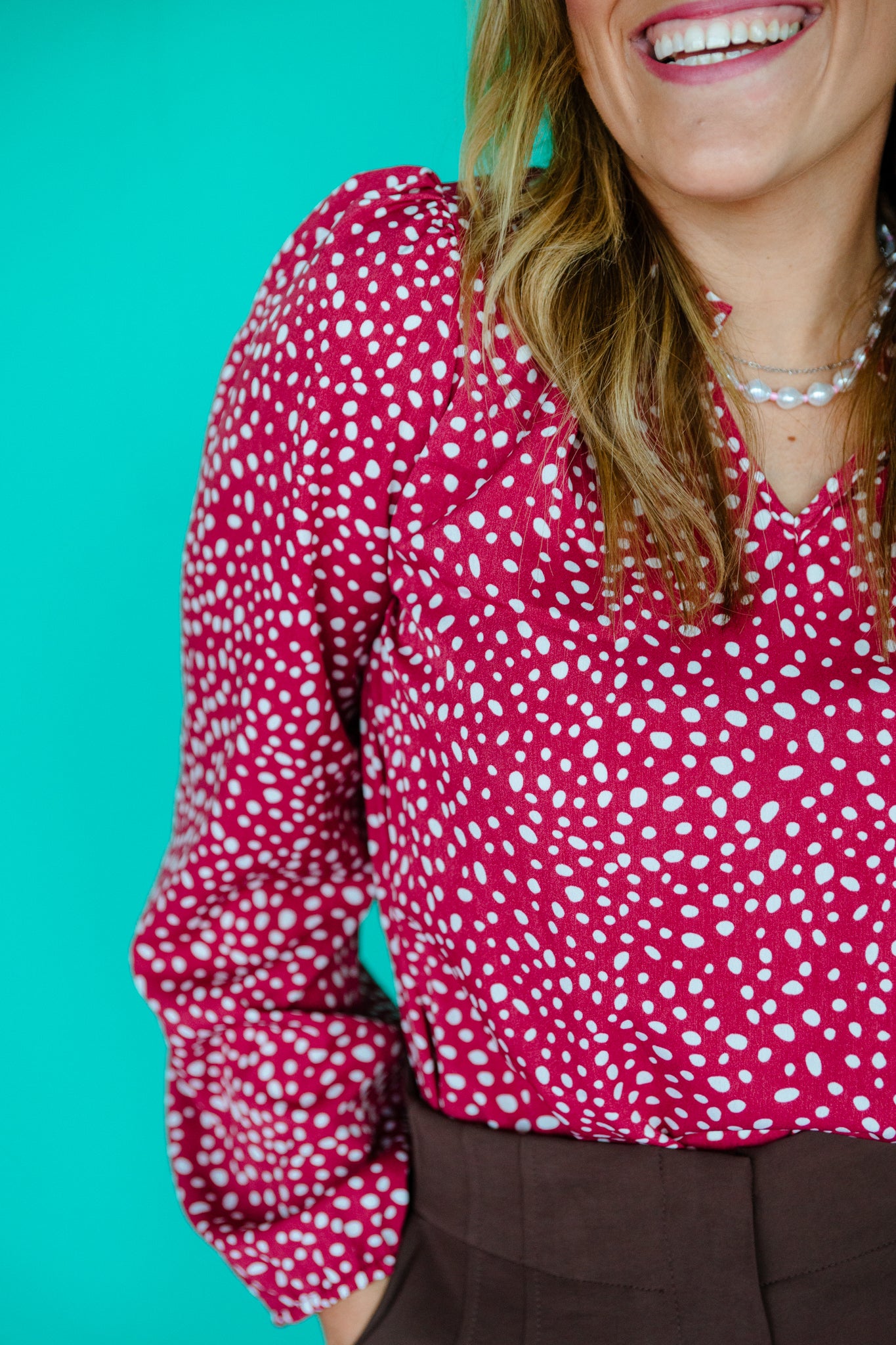 Elodie Polka Dot Printed Top - Berry