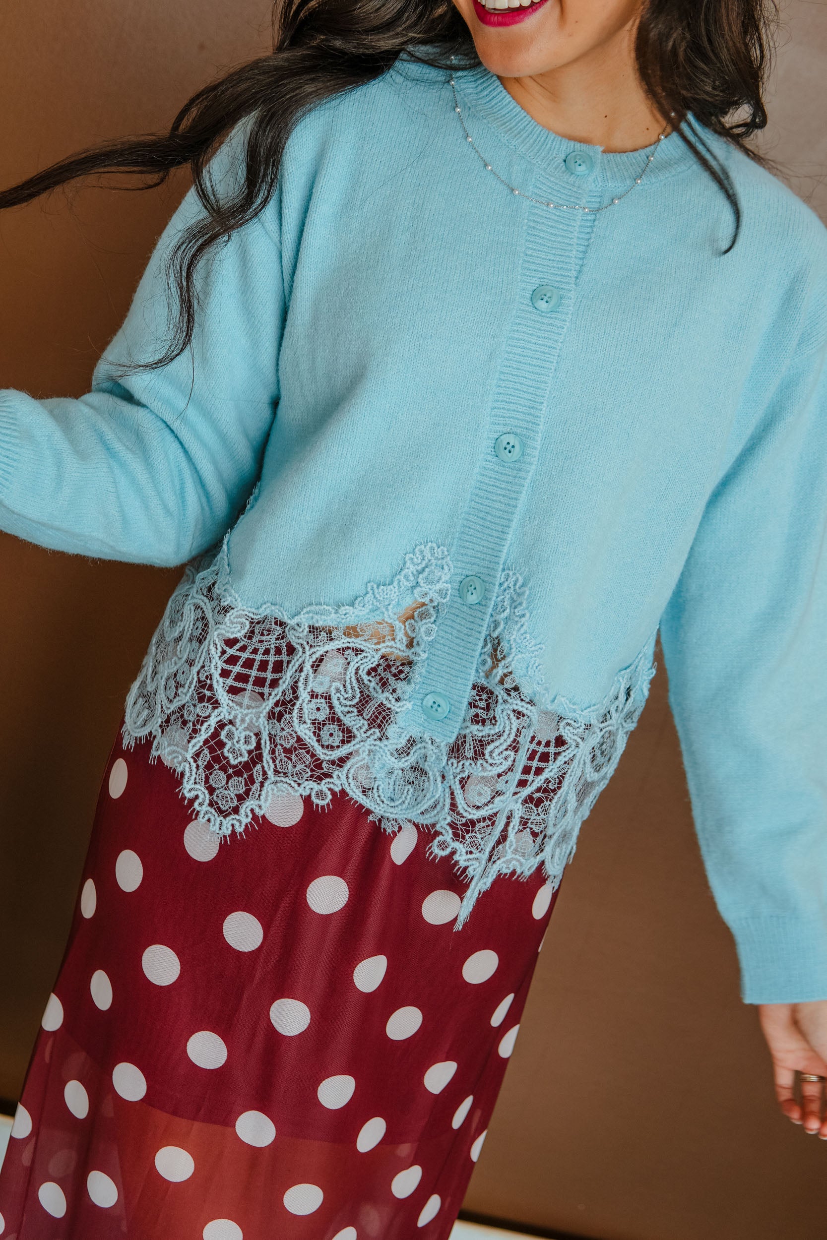 Simply Sweet Lace Detail Sweater - Pastel Aqua