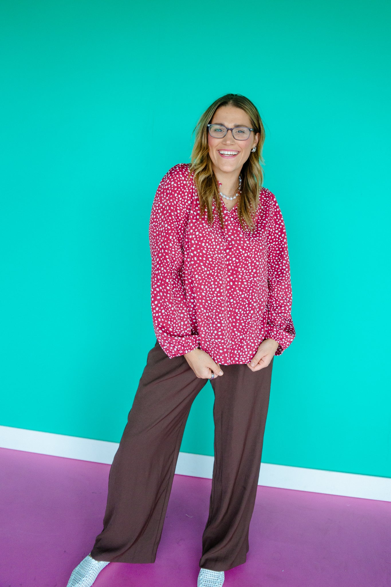 Elodie Polka Dot Printed Top - Berry