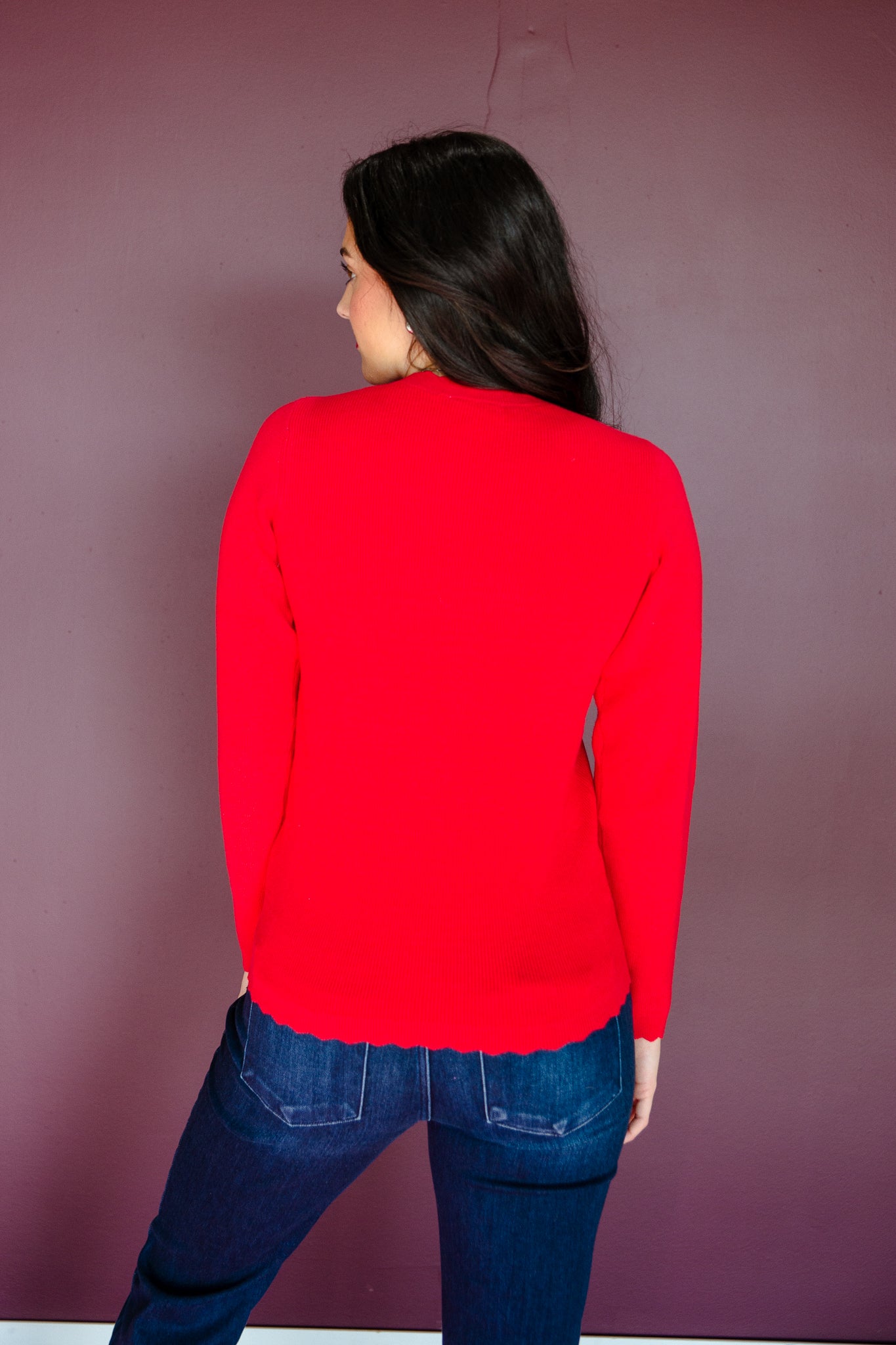 Debby Scalloped Sweater - Cool Red