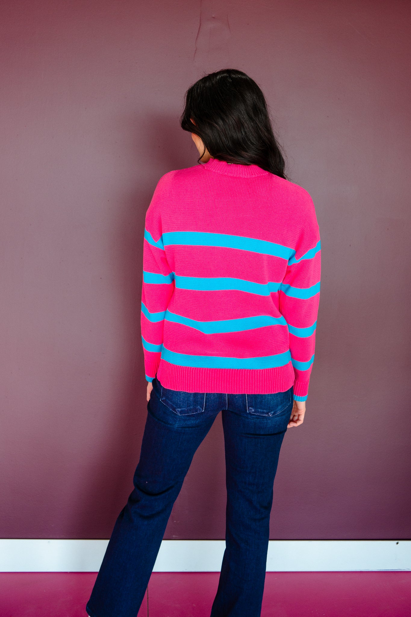 Steph Striped Sweater - Magenta + Turquoise