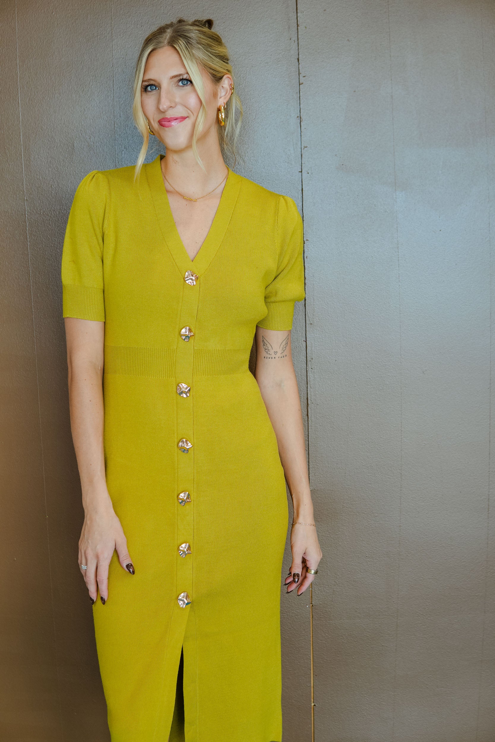 On the List Midi Dress - Chartreuse