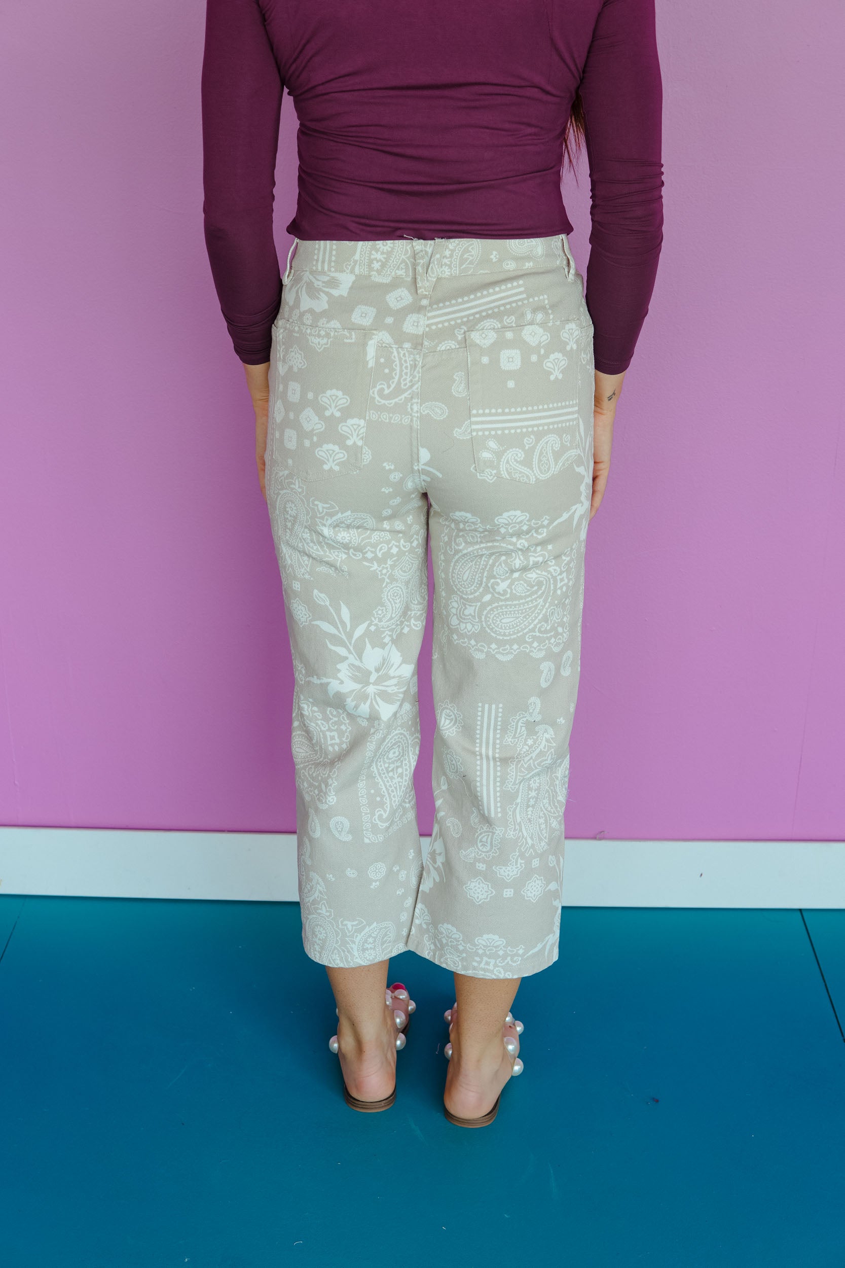 Lennon Paisley Printed Pants - Light Taupe