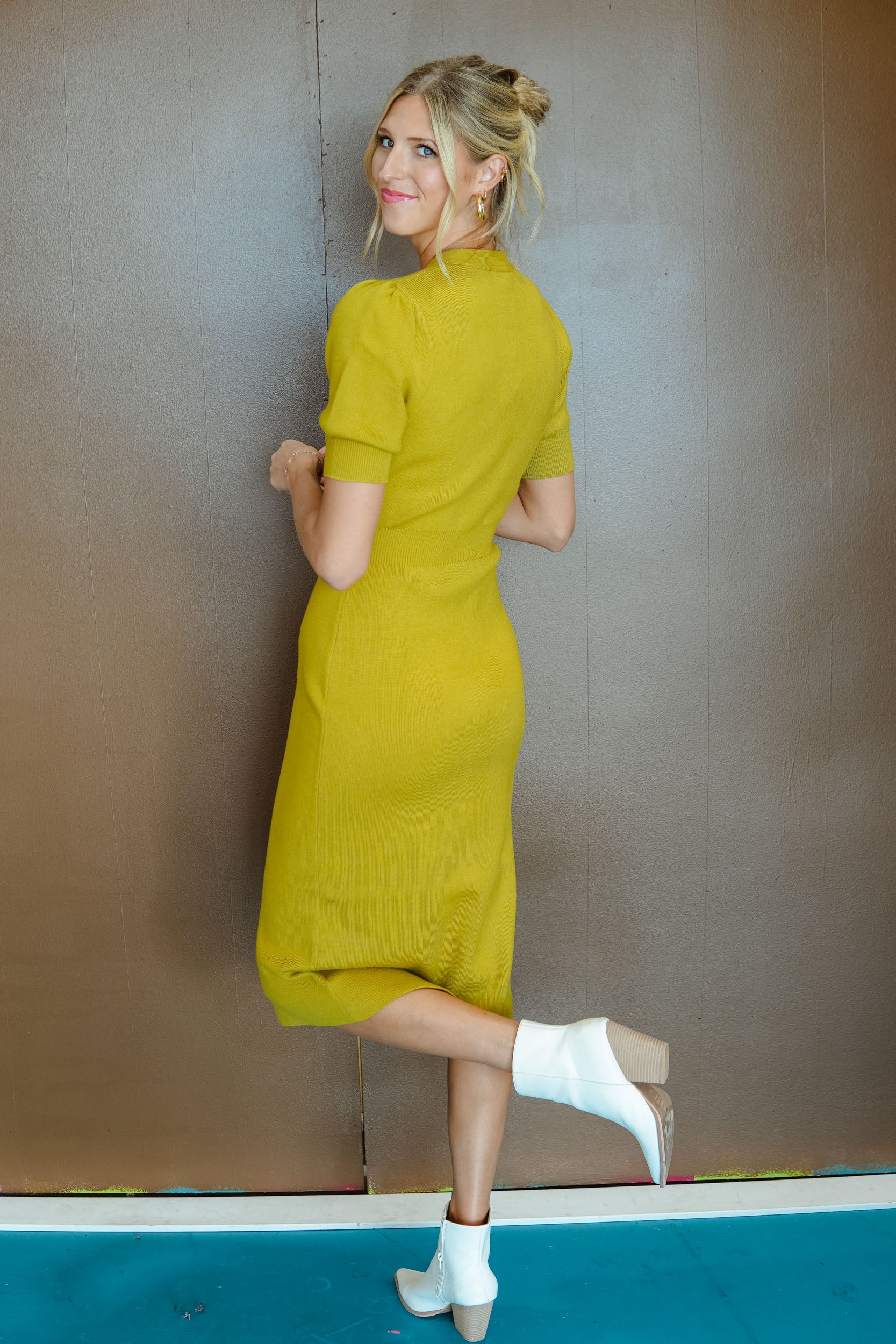 On the List Midi Dress - Chartreuse