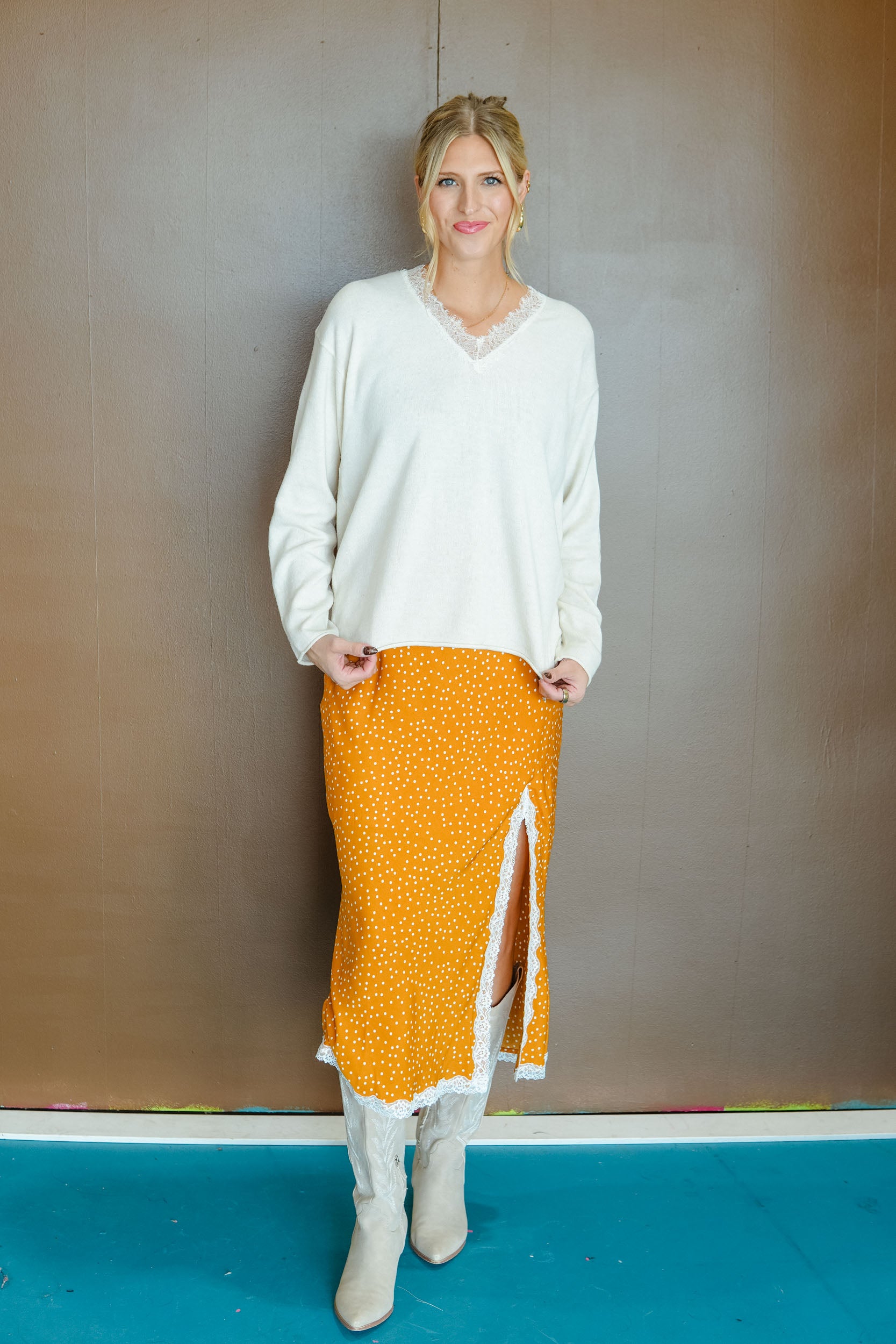 On A Whim Lace Sweater - Oatmeal