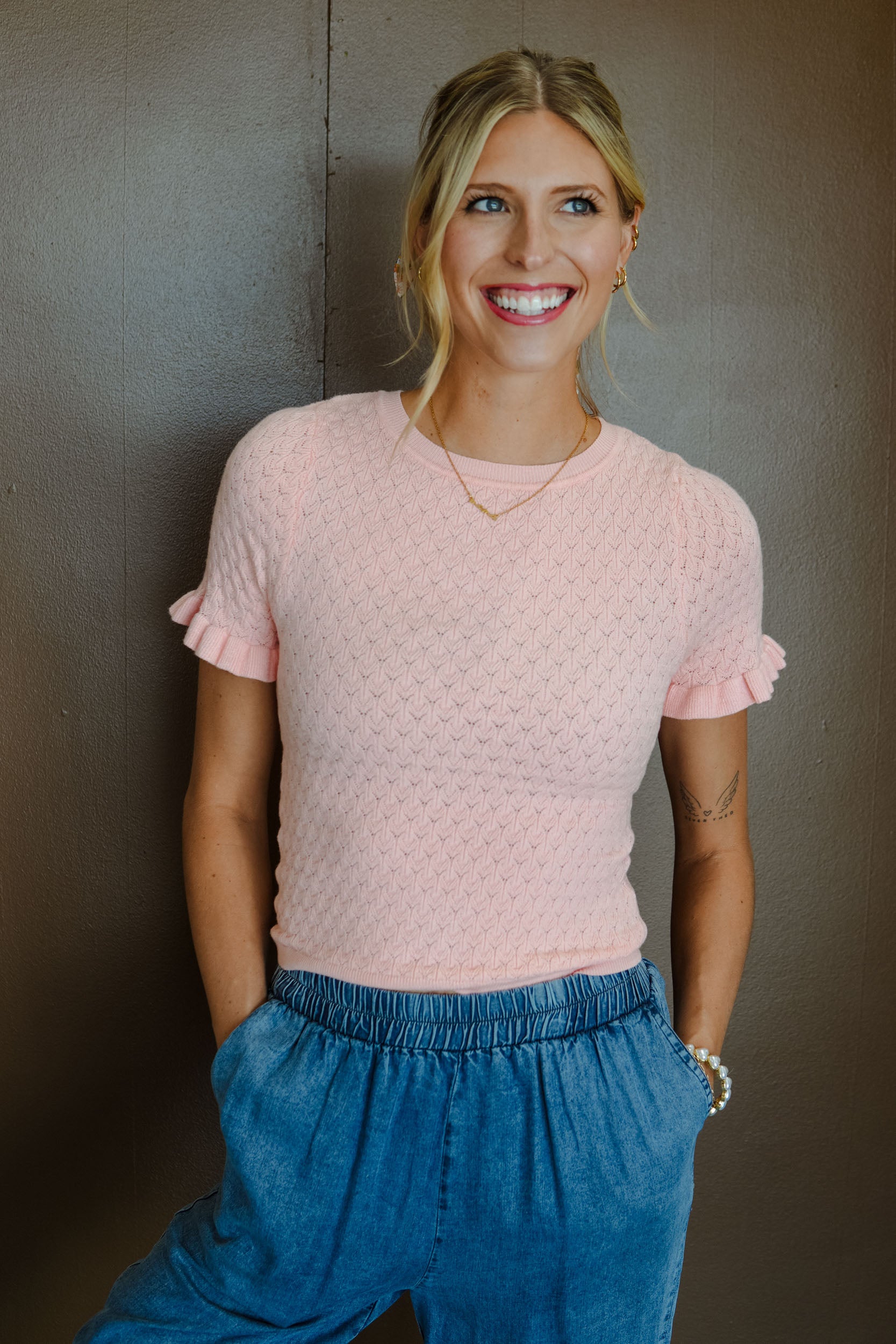 Caught My Eye Pointelle Sweater - Salmon