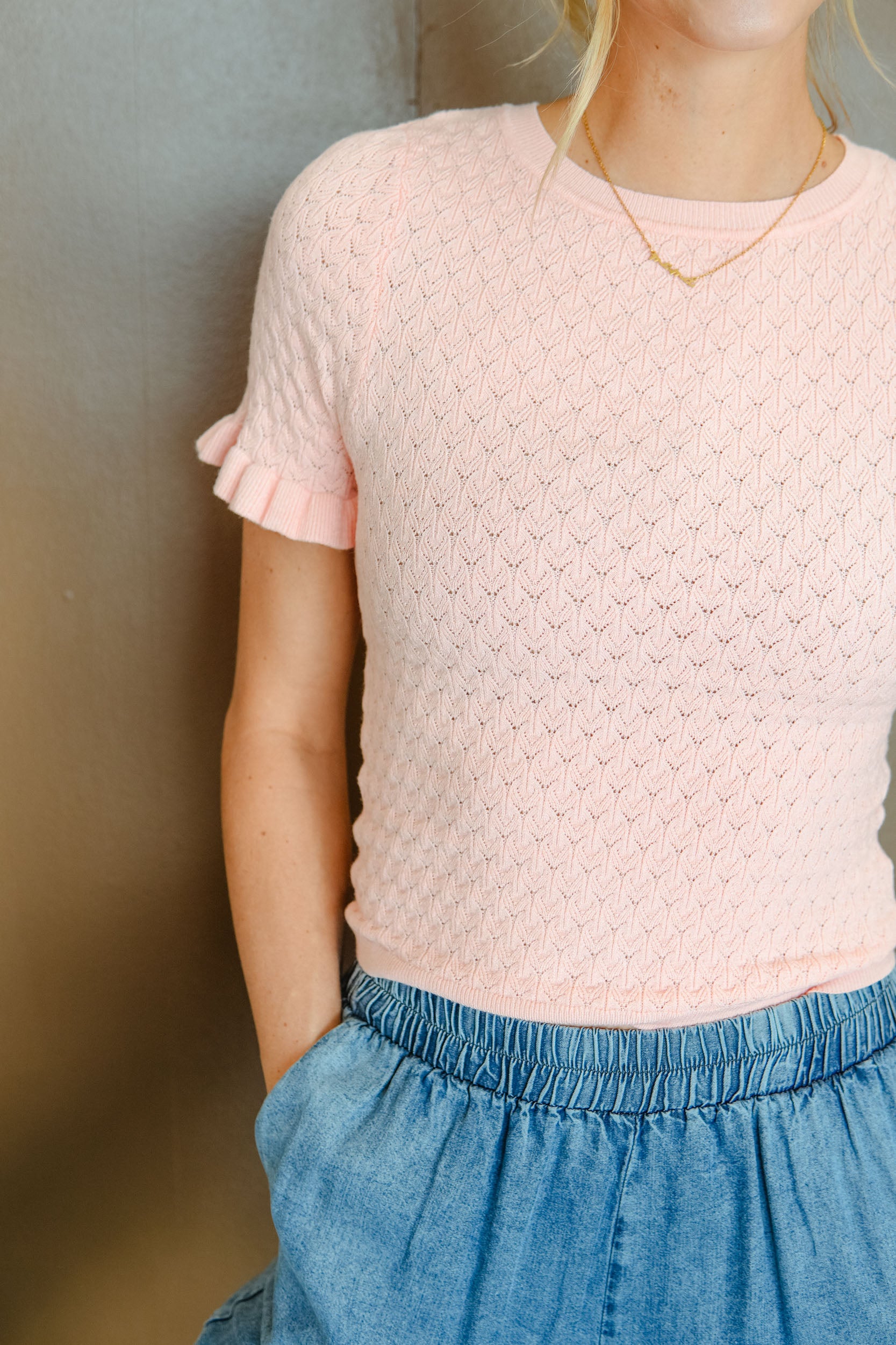 Caught My Eye Pointelle Sweater - Salmon