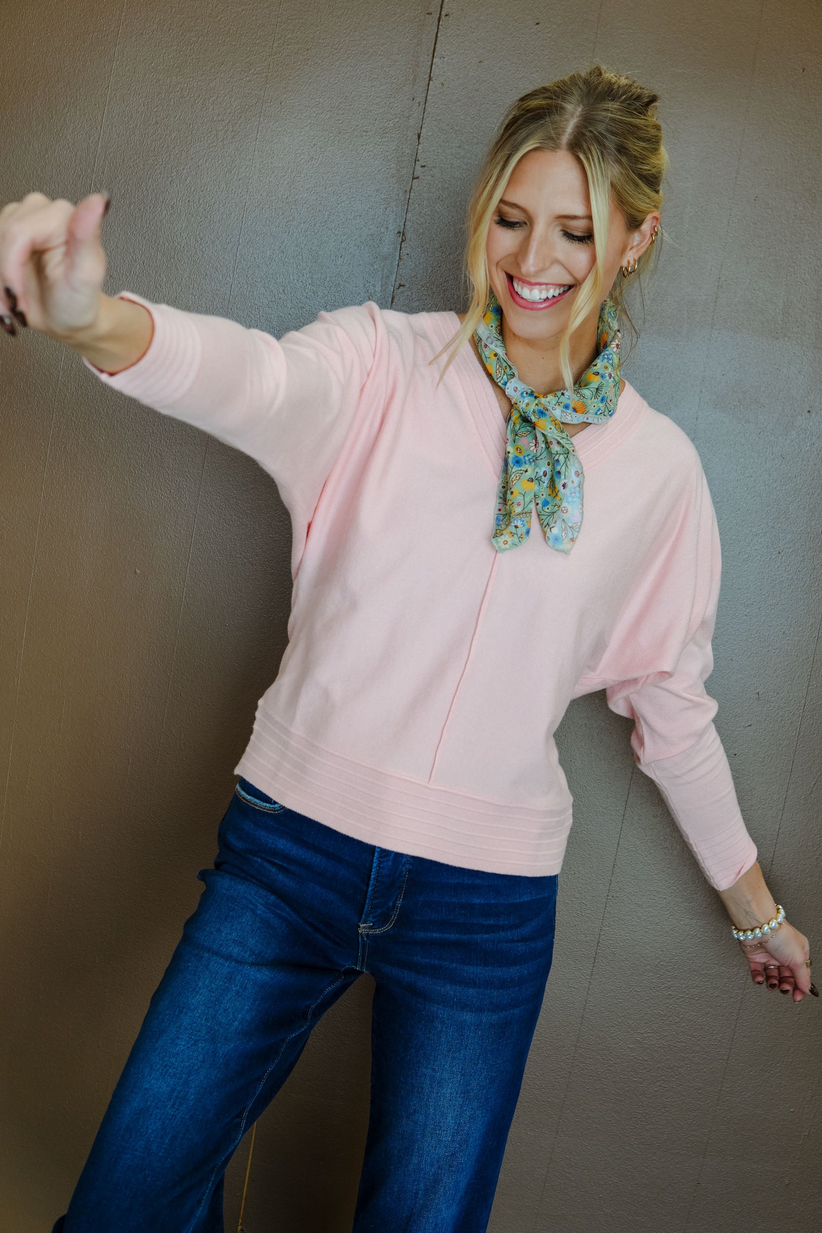 Count Me In V-Neck Sweater - Salmon
