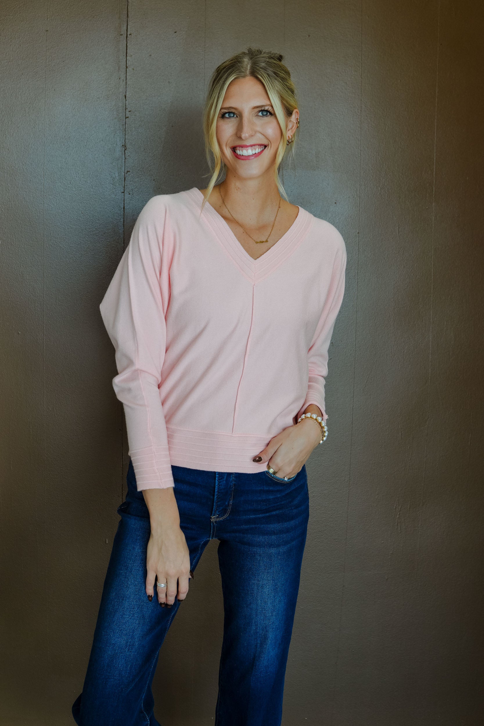 Count Me In V-Neck Sweater - Salmon