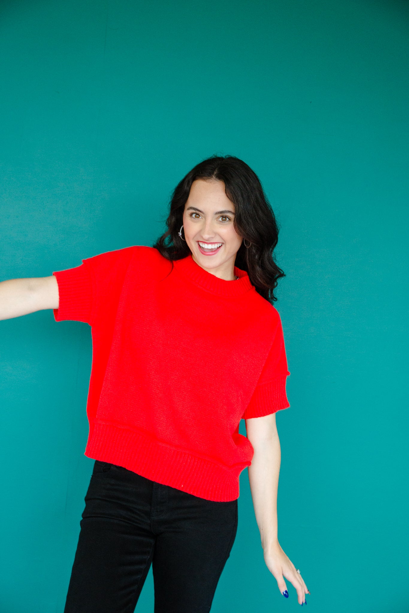 Piper Short Sleeve Sweater - True Red