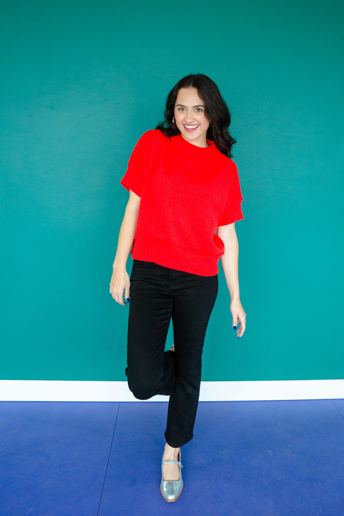 Piper Short Sleeve Sweater - True Red