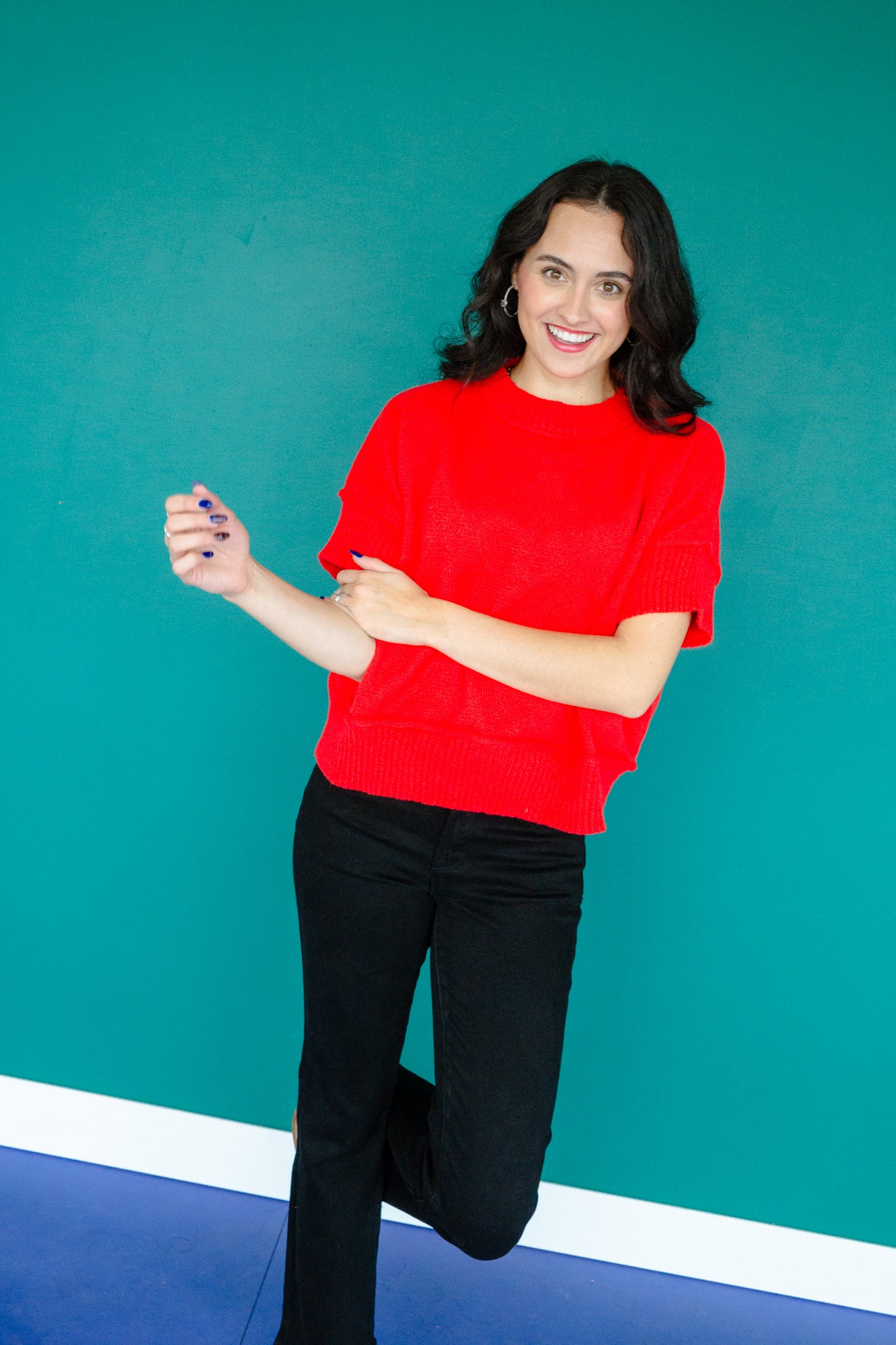 Piper Short Sleeve Sweater - True Red