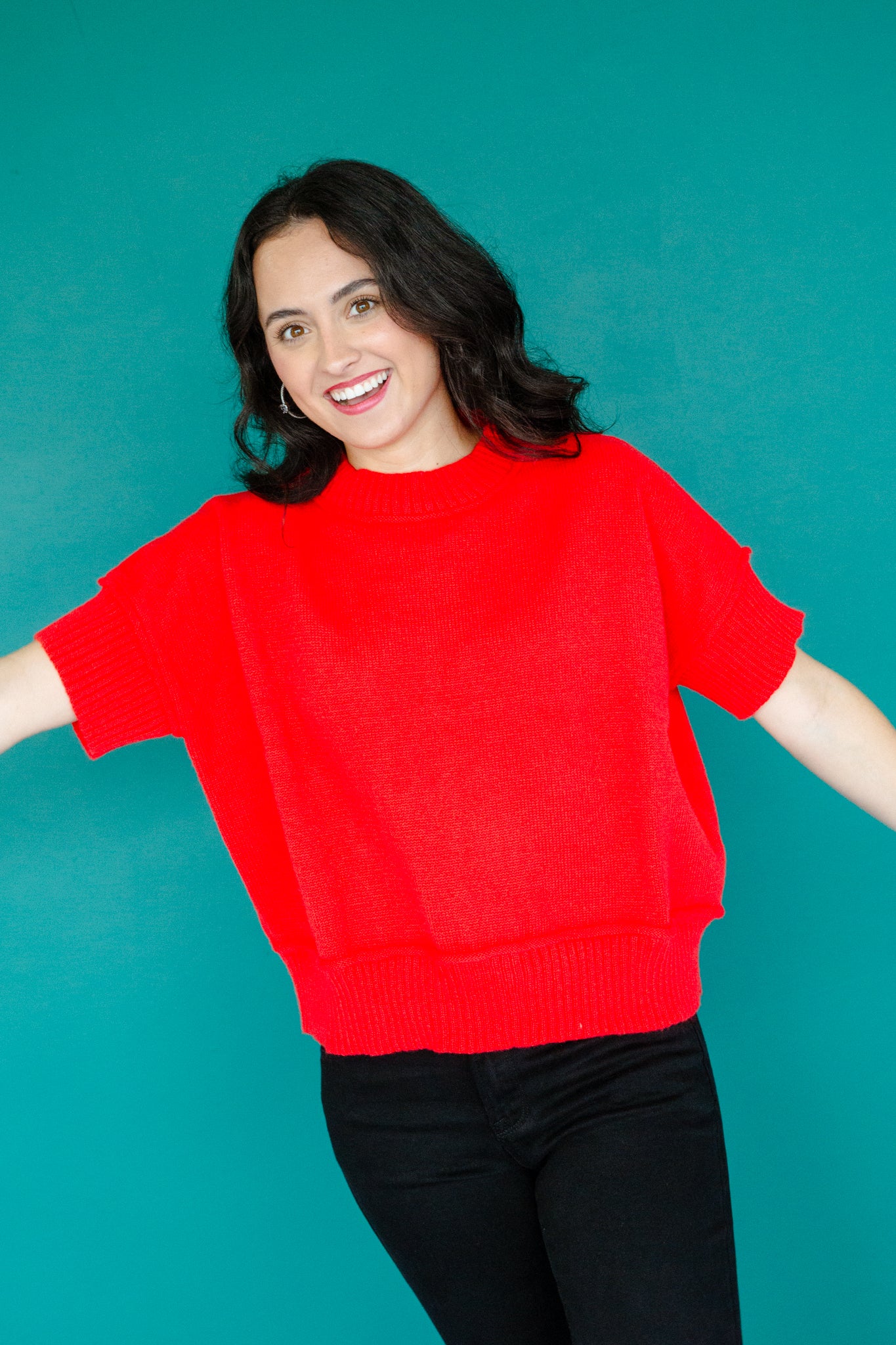 Piper Short Sleeve Sweater - True Red