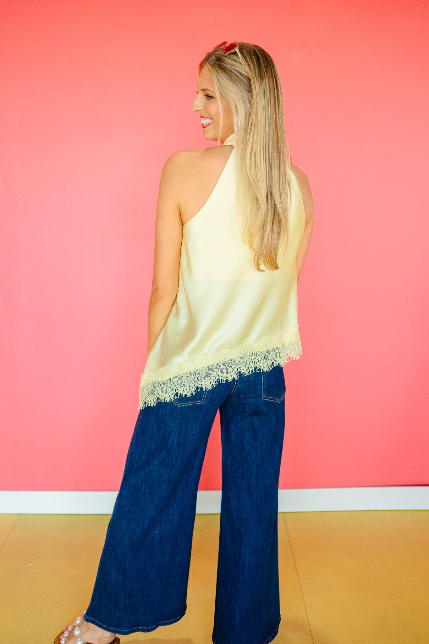 Kirsten Satin Halter Tank - Light Canary